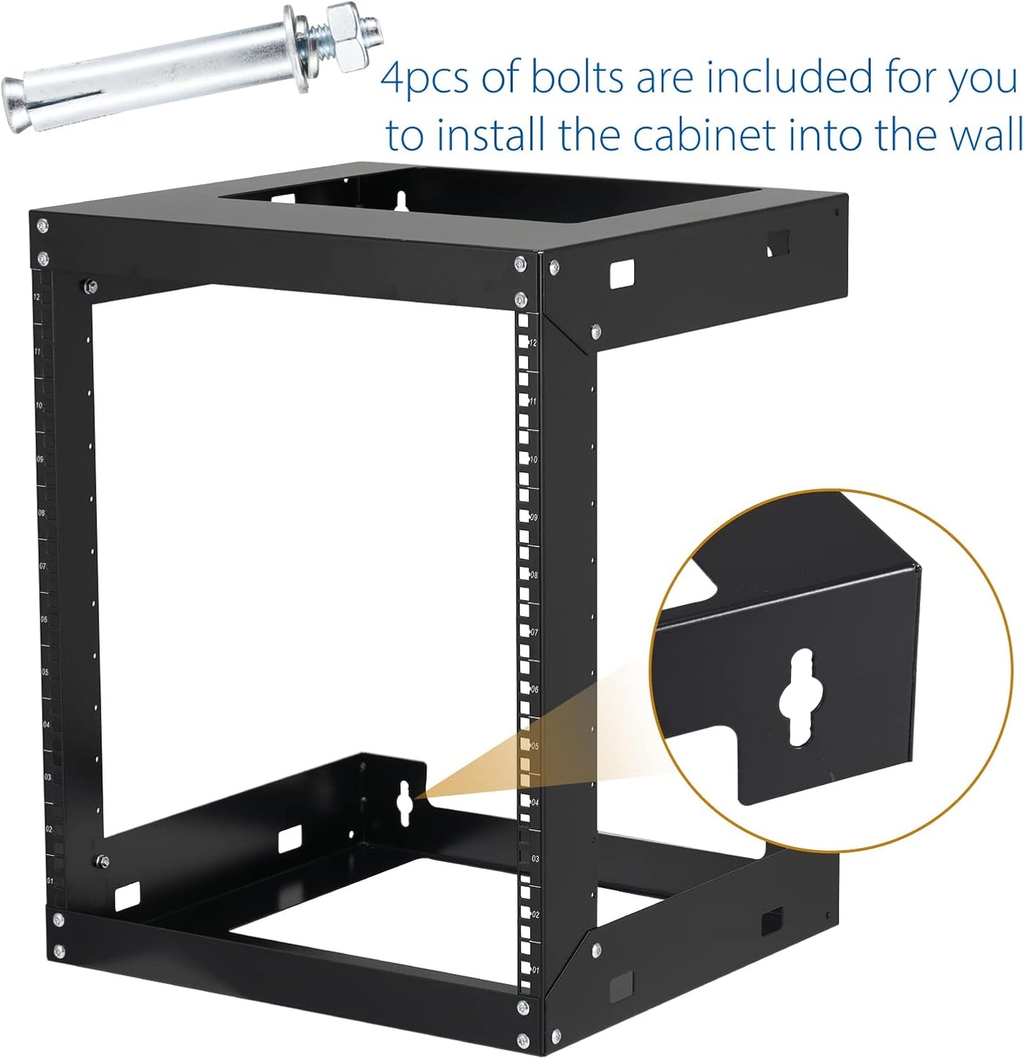 12U Wall Mount Rack Open Frame 19 Inch Server Equipment 2 Post Network Cabinet 18 inches Depth Black by Tedgetal