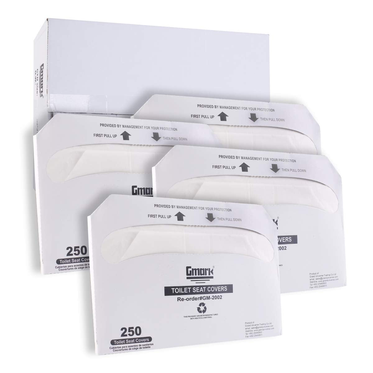 Gmark Paper Toilet Seat Covers - Thick Strength 100% Virgin Paper Disposable Half-Fold Toilet Seat Cover Dispensers - 4 Packs of 250 (1000 Total) GM2002