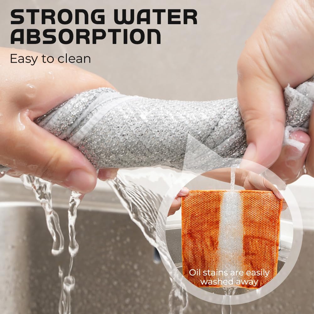 Multipurpose Wire Dishwashing Rags for Wet and Dry, 2024 New Reusable Non Scratch Wire Dishcloth, Premium Scrubbing Wire Dishwashing Rags for Scrubs Dishes, Sinks Cleans (15)