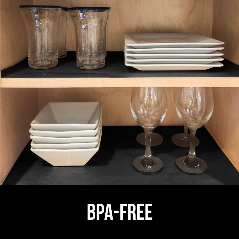 GORILLA GRIP DuraGuard Shelf Liner, 20x30 Non-Adhesive Cabinet Liners for Kitchen Drawers, Shelves, Refrigerator, Pantry Storage, Bathroom Closet, Durable Waterproof BPA Free Ribbed Plastic, Jet Black
