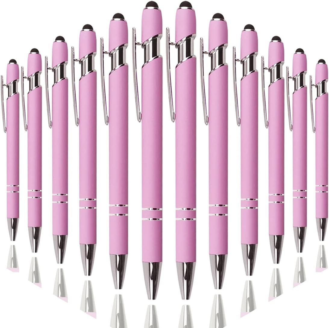 Ballpoint Pen with Stylus Tip, Soft Touch Click Metal Pen, 1.0mm Medium Point, Black Ink, 12 Count(Light Purple)
