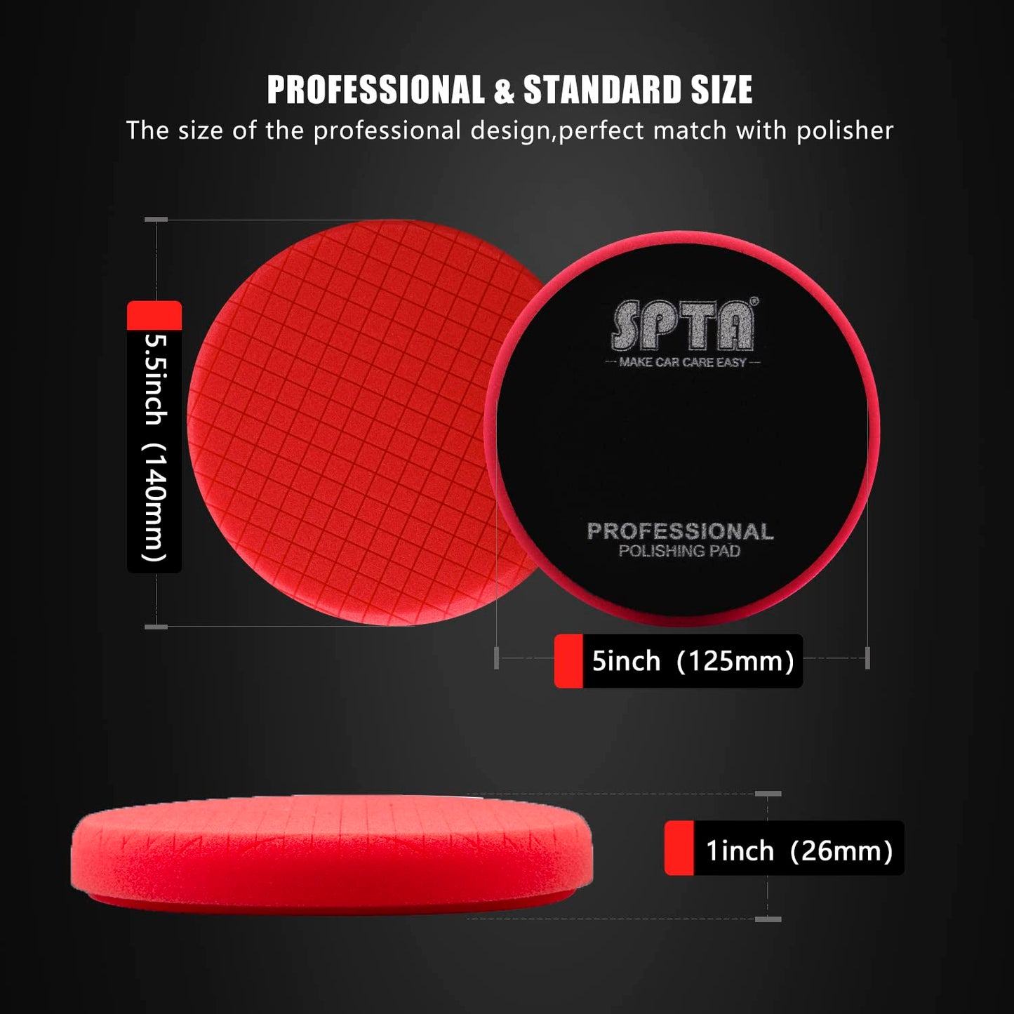 Red Finish Polishing Pads, Buffing Pads, SPTA 1Pcs 5.5 Inch Face for 5 Inch 125mm Backing Plate Compound Buffing Sponge Pads for Car Buffer Polisher Compounding, Polishing and Waxing-FPTSS5R