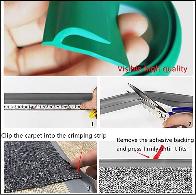 Self Adhesive Carpet Transition Strip with Edge Trim, Designed for Seamless Transitions from Carpet to Tile or Vinyl Floors, Perfect for Doorways.(Black,10ft)