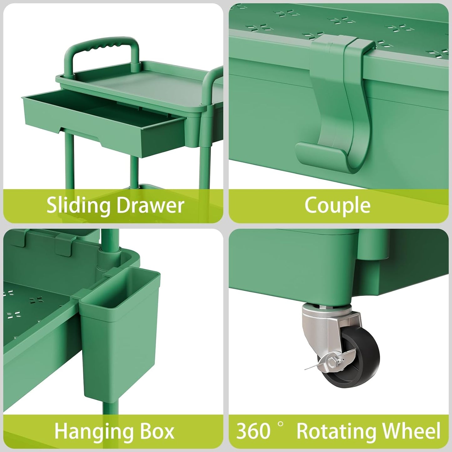 4 Tier Rolling Cart Organizer,Art Craft Diaper Bedside Snack Laundry Room Bathroom Organizer Narrow Thin Slim Rolling Trolley Utility Cart with Wheels for Kitchen,Office(Green)