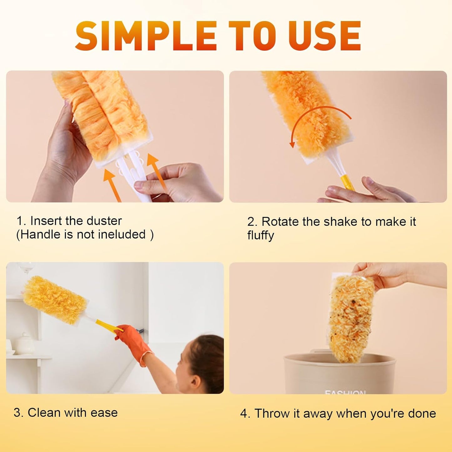 Heavy Duty Duster Refills, Unscented Disposable Dusters Kit for Cleaning Dusting Furniture Blind Ceiling Fan, Multi Surface 360 Feather Duster (100)
