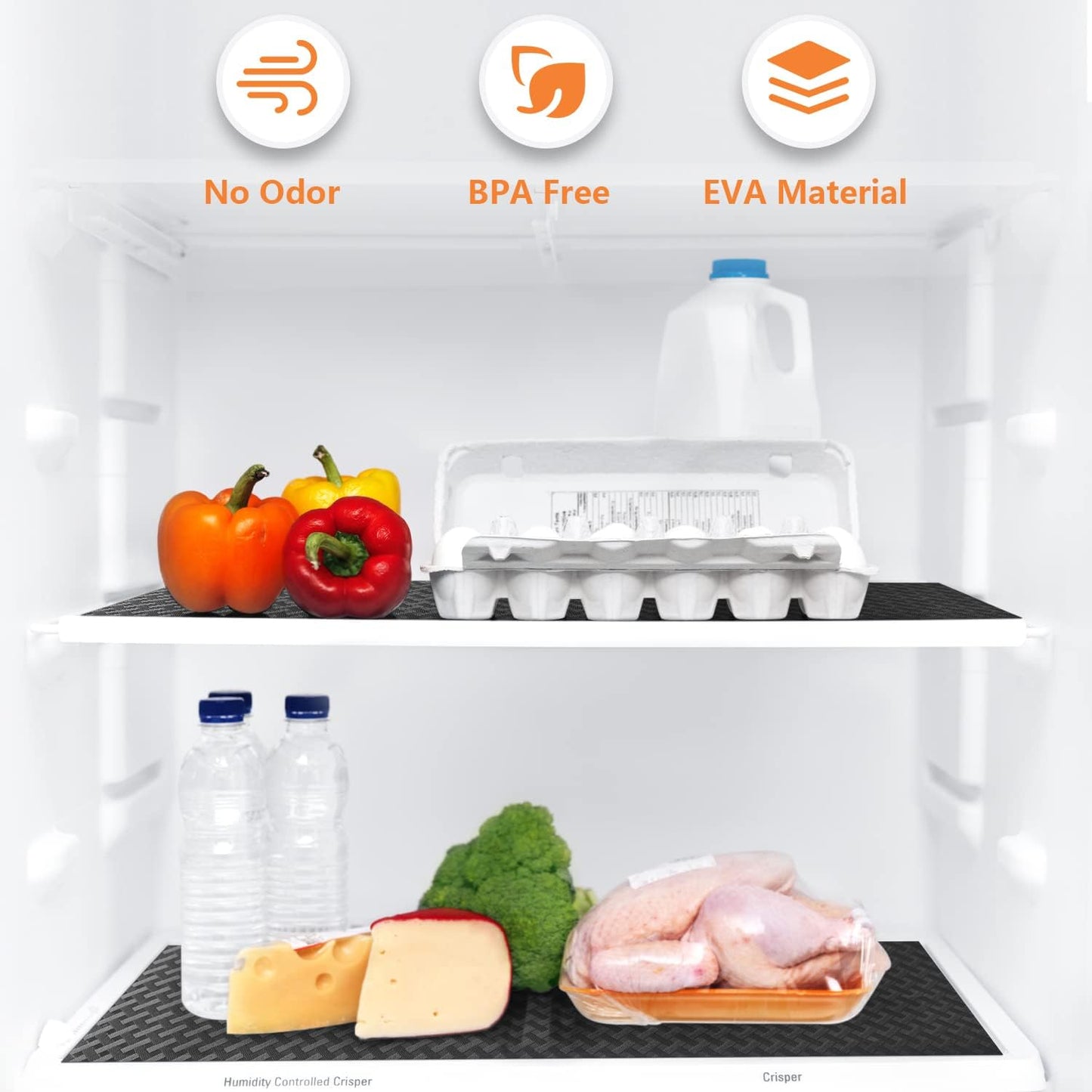 Shelf Liners for Kitchen Cabinets Refrigerator Liners Waterproof Kitchen Cupboard Liner Non-Slip Drawer Mats EVA Material Non Adhesive Fridge Liner for Shelves - Black（11.8 x 236.2 Inches x 2 Rolls