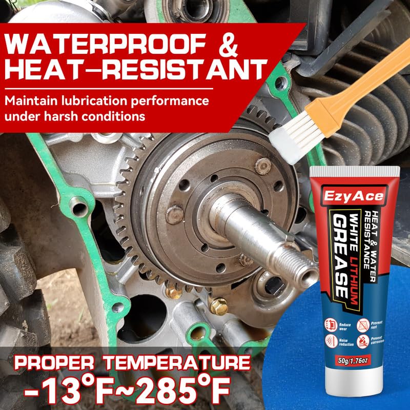 White Lithium Grease, Garage Door Lubricant, Multi-Purpose Bike Grease for Hinges, Bearings, Gears, Track Rail, Waterproof&Heat Resistant Bearing Grease Ideal for Automotive, Marine, 1.76oz