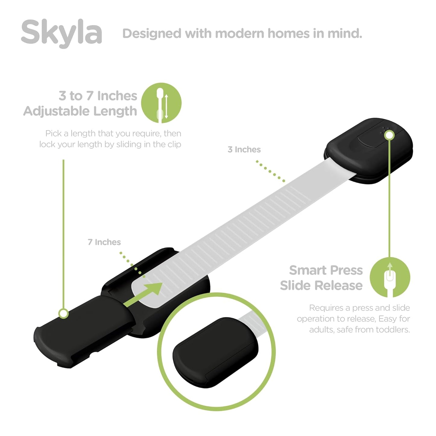 Baby Proofing Child Safety Locks (2 Pack) by Skyla Homes - The Safest, Quickest and Easiest 3M Adhesive Cabinet Latches, No Screws & Magnets, Multi-Purpose for Furniture, Kitchen, Ovens, Toilet Seats