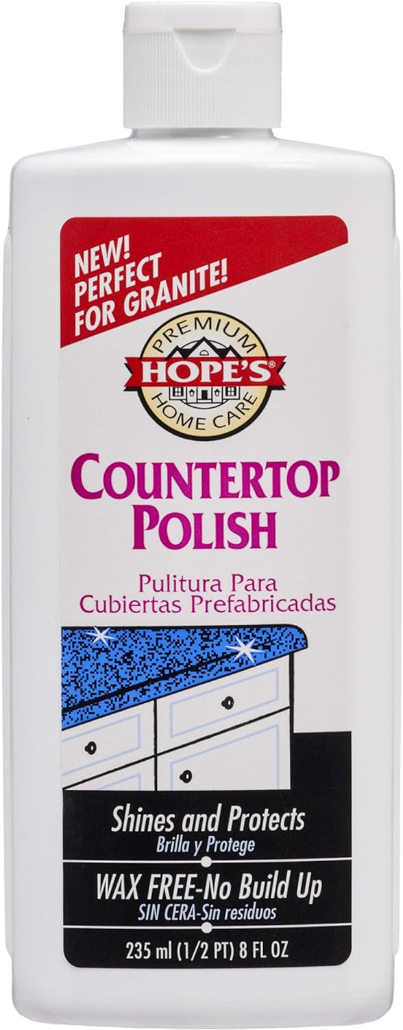 HOPE'S Countertop Restoration Polish - Shines and Protects with No Build-Up - Streak-Free Kitchen Counter Cleaner - Quartz, Marble, Corian, Laminate, Granite Countertop Cleaner, 8 Fl Oz, Pack of 1