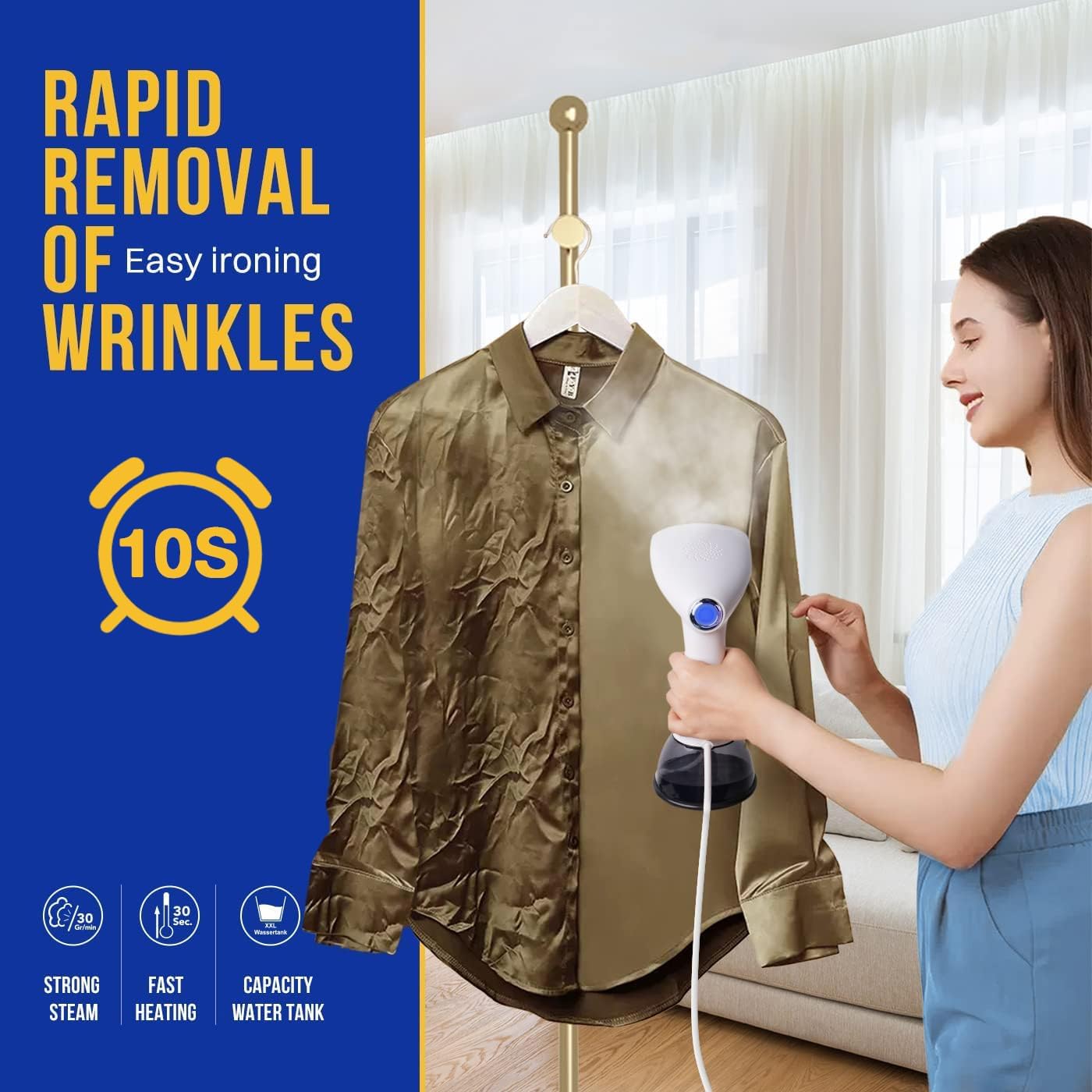 Steamer for Clothes 1350W, Clothes Steamer for Home, Office, Travel, Upgraded 400ML Large Capacity Water Tank, Wrinkle Remover