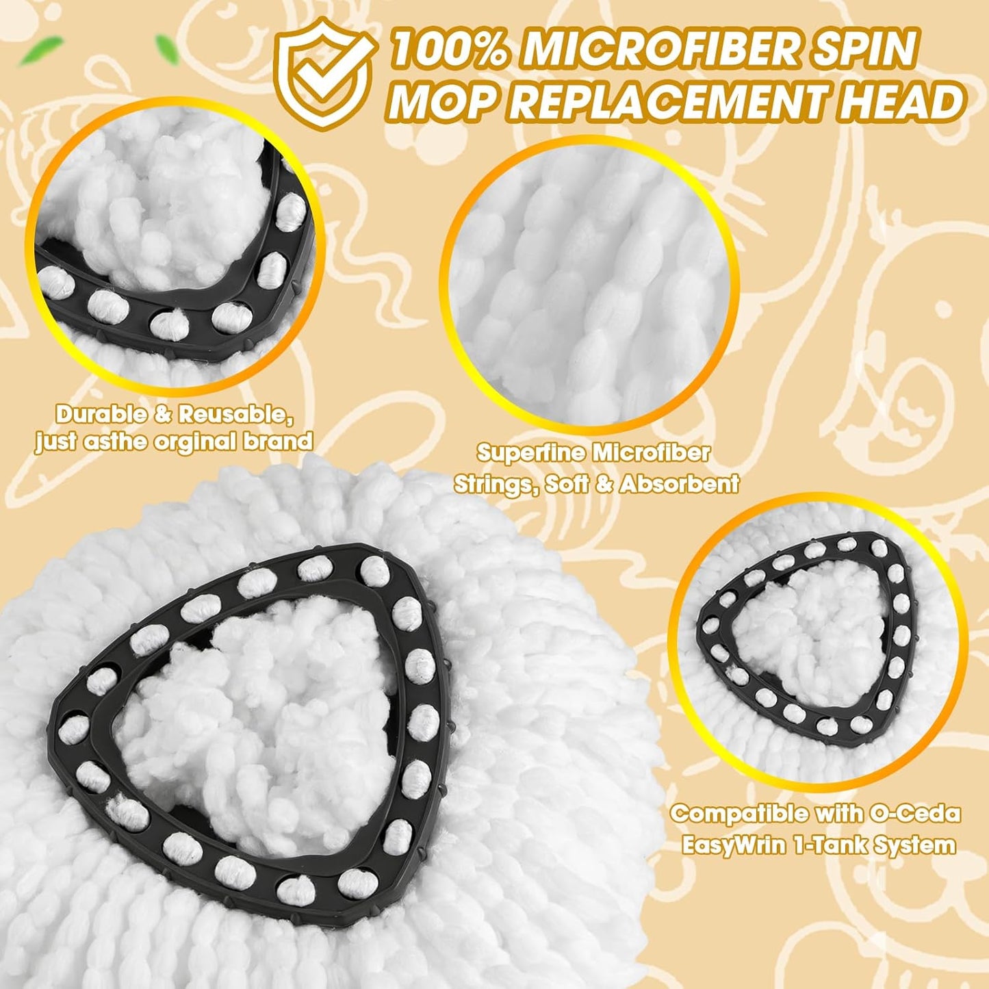 20Pack Spin Mop Replacement Heads, Microfiber Spin Mop Refills for EasyWrin 1-Tank System, 360° Microfiber Replacement Mop Head, Machine Washable Spinning Mop Replace Head for Easy Floor Cleaning