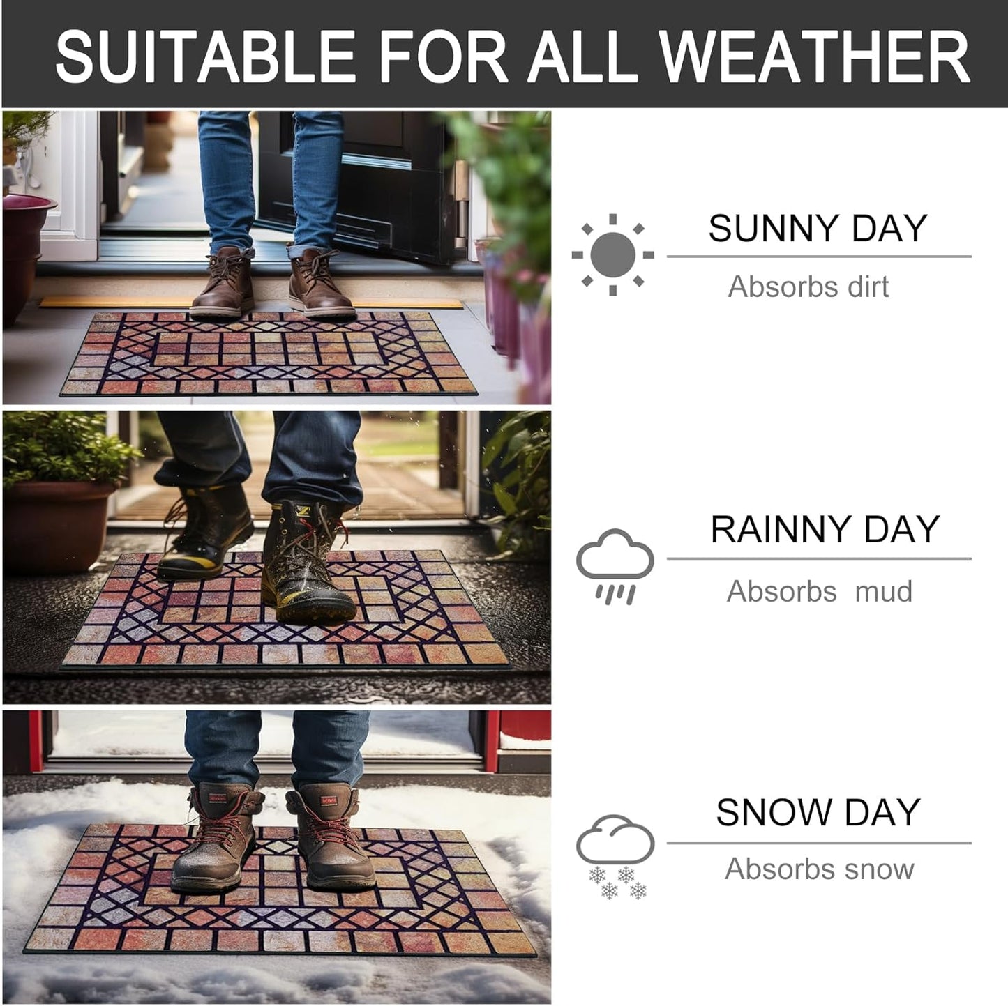 CHICHIC Welcome Door Mat 18 x 30 Inch Front Doormat Outdoors for Home Entrance Outdoors Mat for Outside Entry Way Doormat Entry Rugs, Heavy Duty Non Slip Rubber Back Low Profile, Colorful