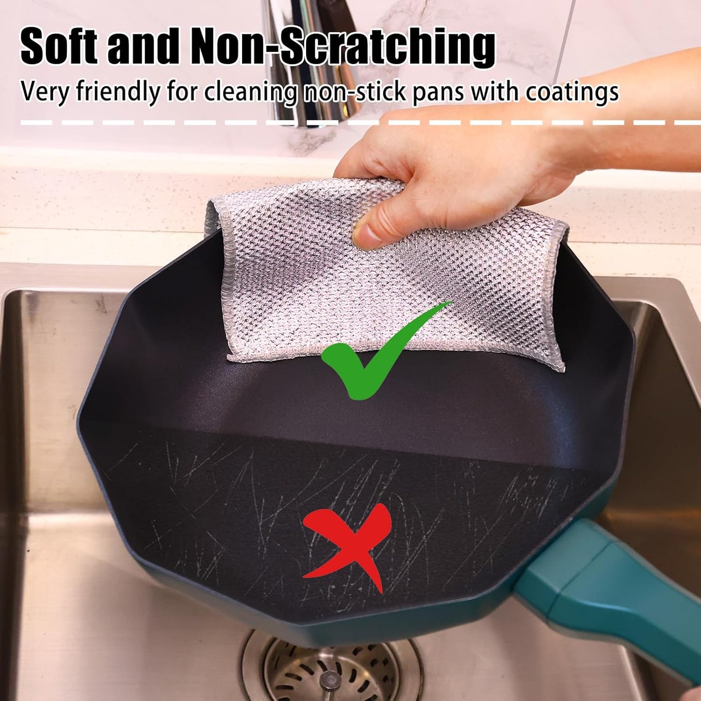 Navona 18 Pcs New Upgrade Steel Wire Dishcloth,Double-Layer Steel Wire Cleaning Cloth,Powerful Cleaning Non-Scratch Wire Dishcloth Rag for Cookware, Sinks, Dishes, Stove Tops, Small