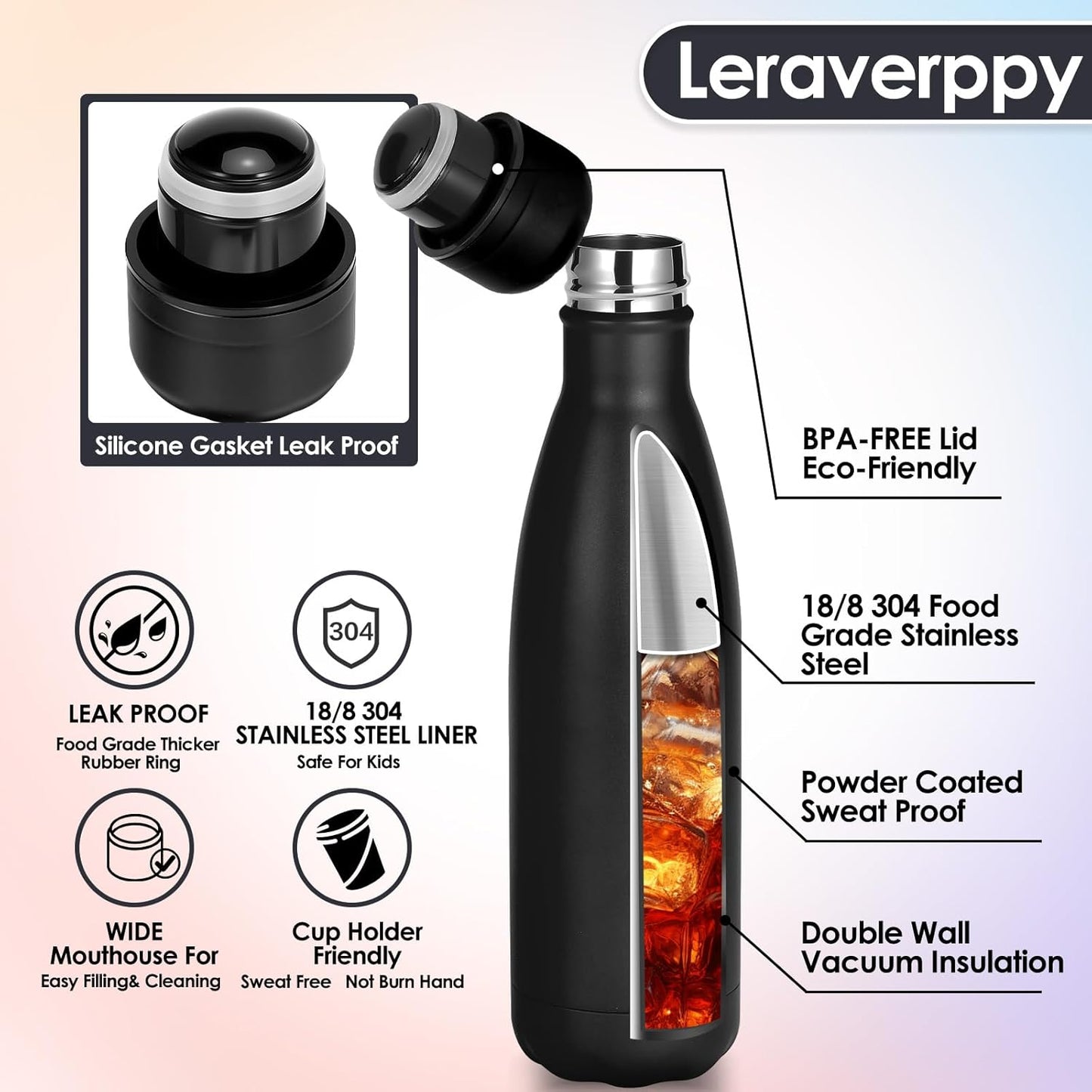 17oz Cola-Bottle Shaped Stainless Steel Leak-proof Water Bottle,Double Wall Vacuum Insulated Metal,Travel Mug For Sports Indoors & Outdoors,BPA-Free Kids Flasks,Assorted(4 Pack)