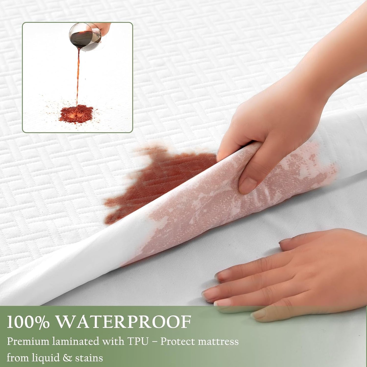 100% Waterproof Full Mattress Protector, Breathable Bamboo Rayon Mattress Cover with 8”-21” Deep Pocket, Noiseless Cool 3D Air Mattress Cover, Hypoallergenic & Odor Resistant