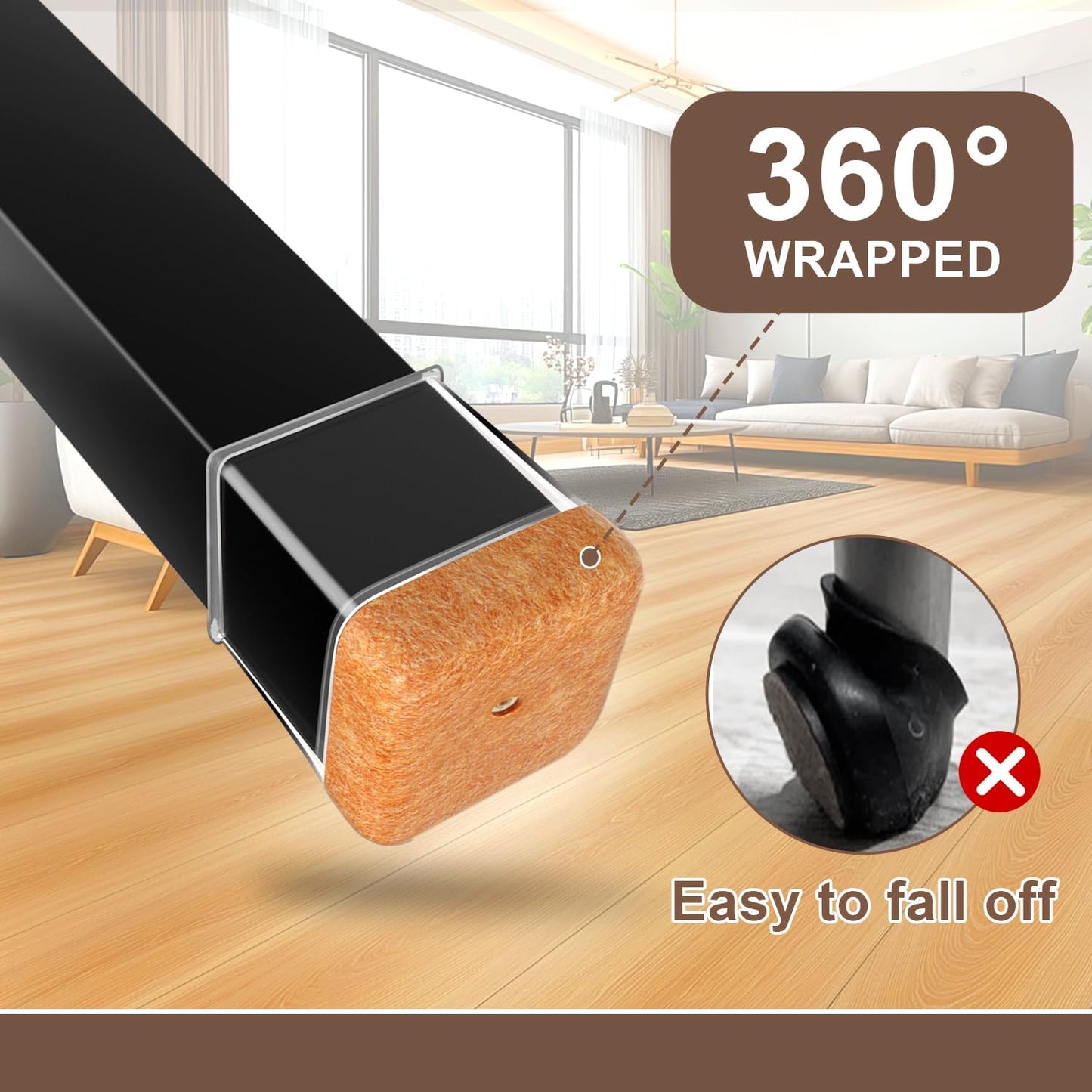 20 Pcs Chair Leg Floor Protectors for Hardwood Floors, Clear Rubber Furniture Sliders with Felt, Silicone Furniture Leg Caps Covers (Fit Square Diameter:1.5" to 1.75")
