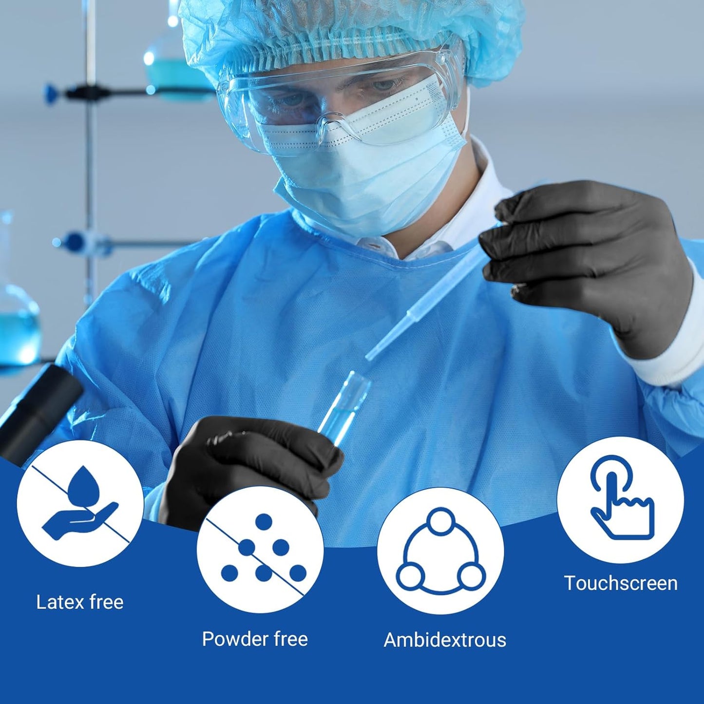 JMU Black Nitrile Gloves Small, 200 Count, Disposable Gloves Latex Free Powder Free, 3.5Mil Nitrile Medical Exam Gloves