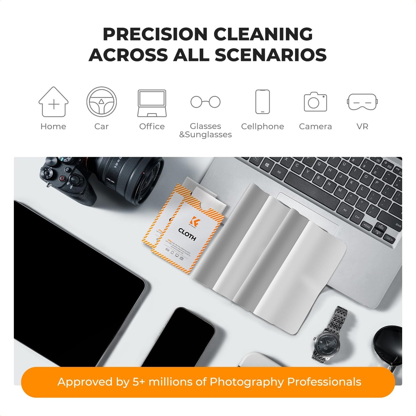 K&F CONCEPT 6 Pack Lens Cleaning Cloth | Microfiber Cleaning Cloth | Glasses Cleaning Cloths | Eyeglass Lens Cleaner | Eyeglasses, Camera Lens, VR/AR Headset, and Screen Cleaning | White & Grey