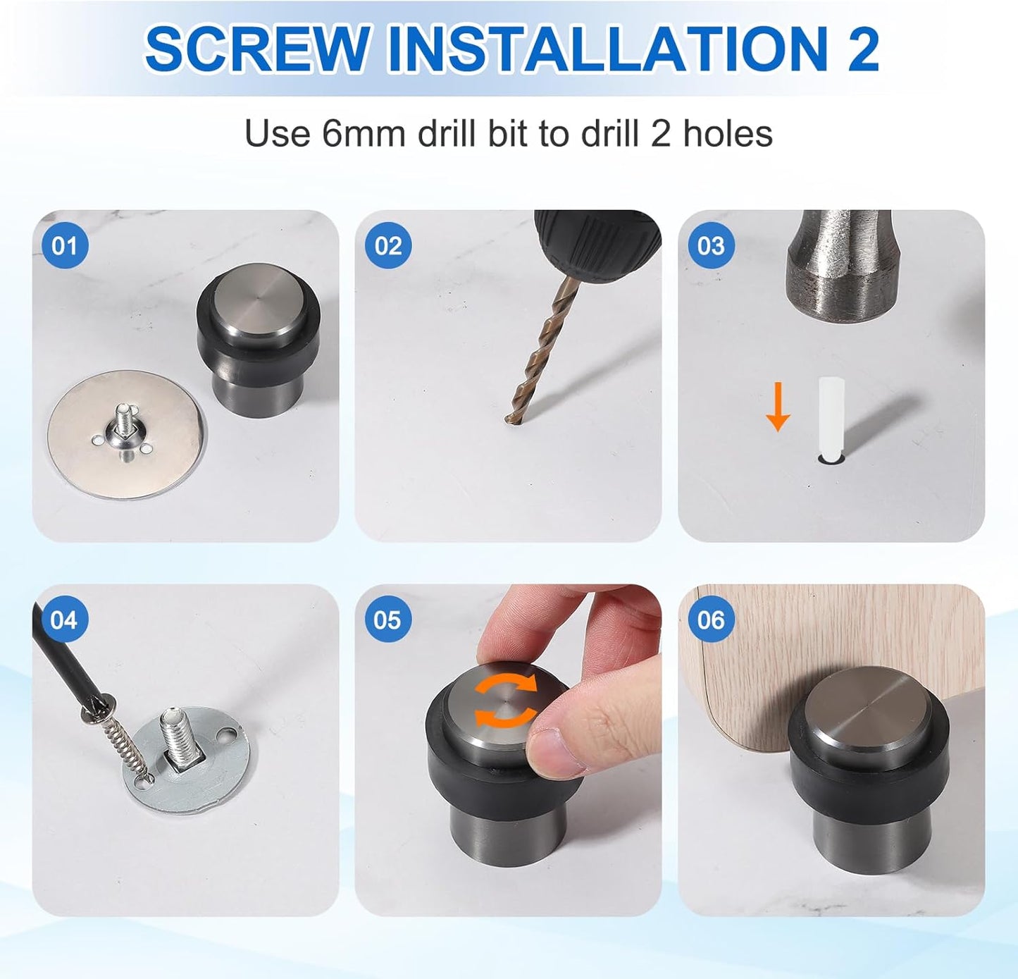 PATIKIL 2Set Round Door Stoppers, 46mm Stainless Steel Door Stop Doorstop Wedge Metal Cylinder Self Adhesive with Screw for Bottom of Door Floor Inside, Gray