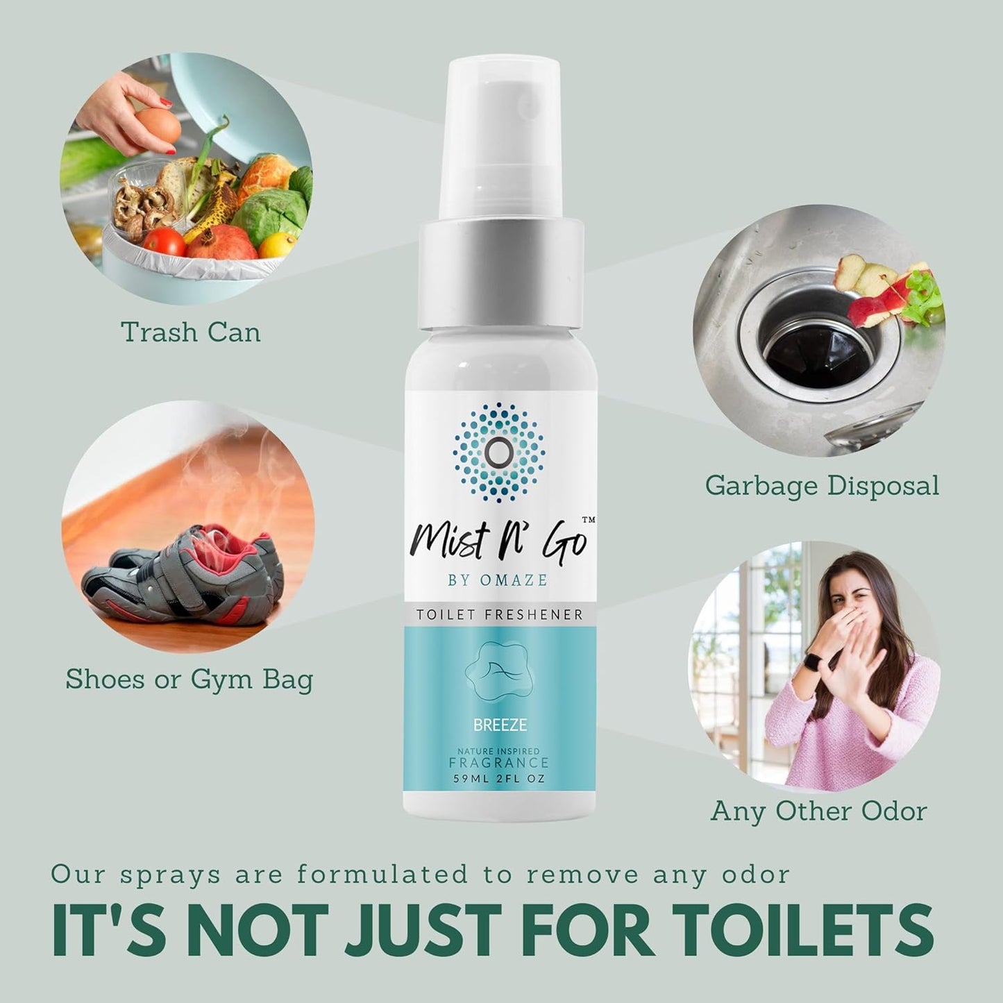 Mist N' Go by Omaze Travel Toilet Odor Eliminator - Toilet Spray for Bathroom Air Freshener - Clean Mix, Regular Size (2oz x2)