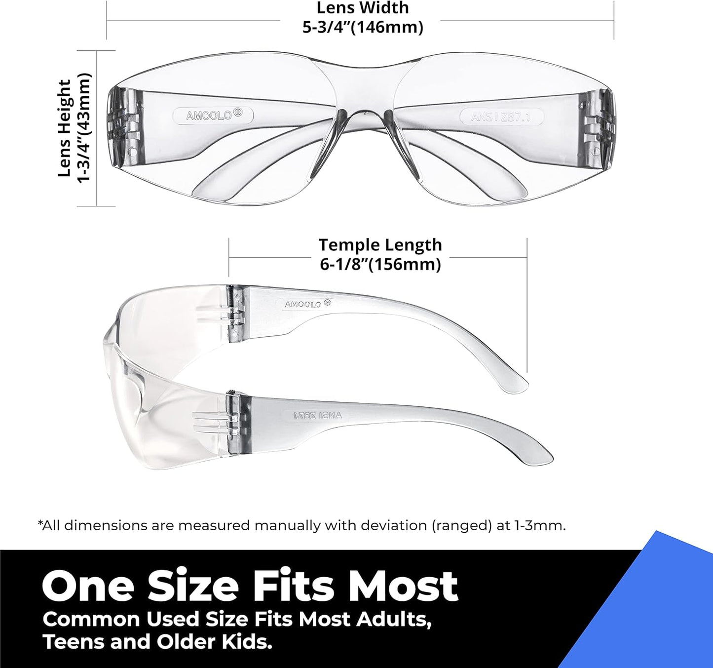 amoolo Clear Safety Glasses Bulk of 24, Protective Eyewear for Men Women, ANSI Z87.1 Impact Resistant Eye Protection for Work, Lab, Construction