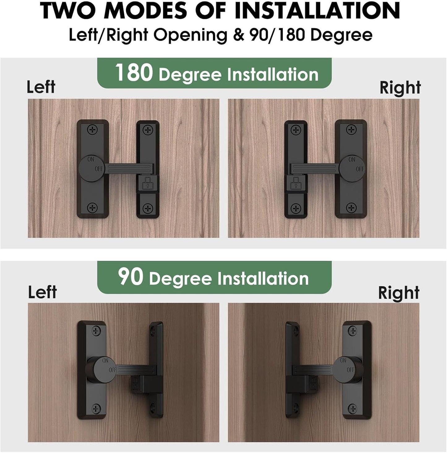 Barn Door Lock Latch, 90/180 Degree Flip Sliding Door Latch for Garage, Bedroom, Cabinet, Sturdy Zinc Alloy Security 90 Degree Lock (Black-1 Pc)