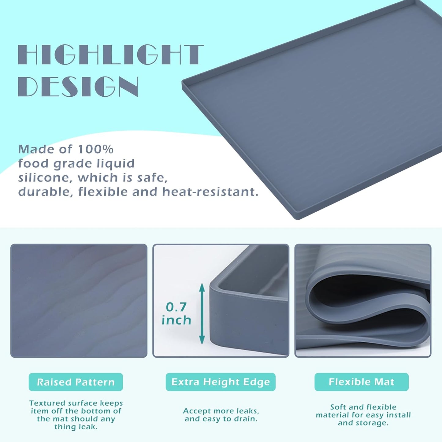 URMONA Waterproof Silicone Under Sink Mat 28'' x 19'' Shelf Liner for Kitchen and Bathroom, Cabinet and Counter Protector, Storage and Organizers, Litter Mat, Pet Cat Puppy Essentials(Light Grey)