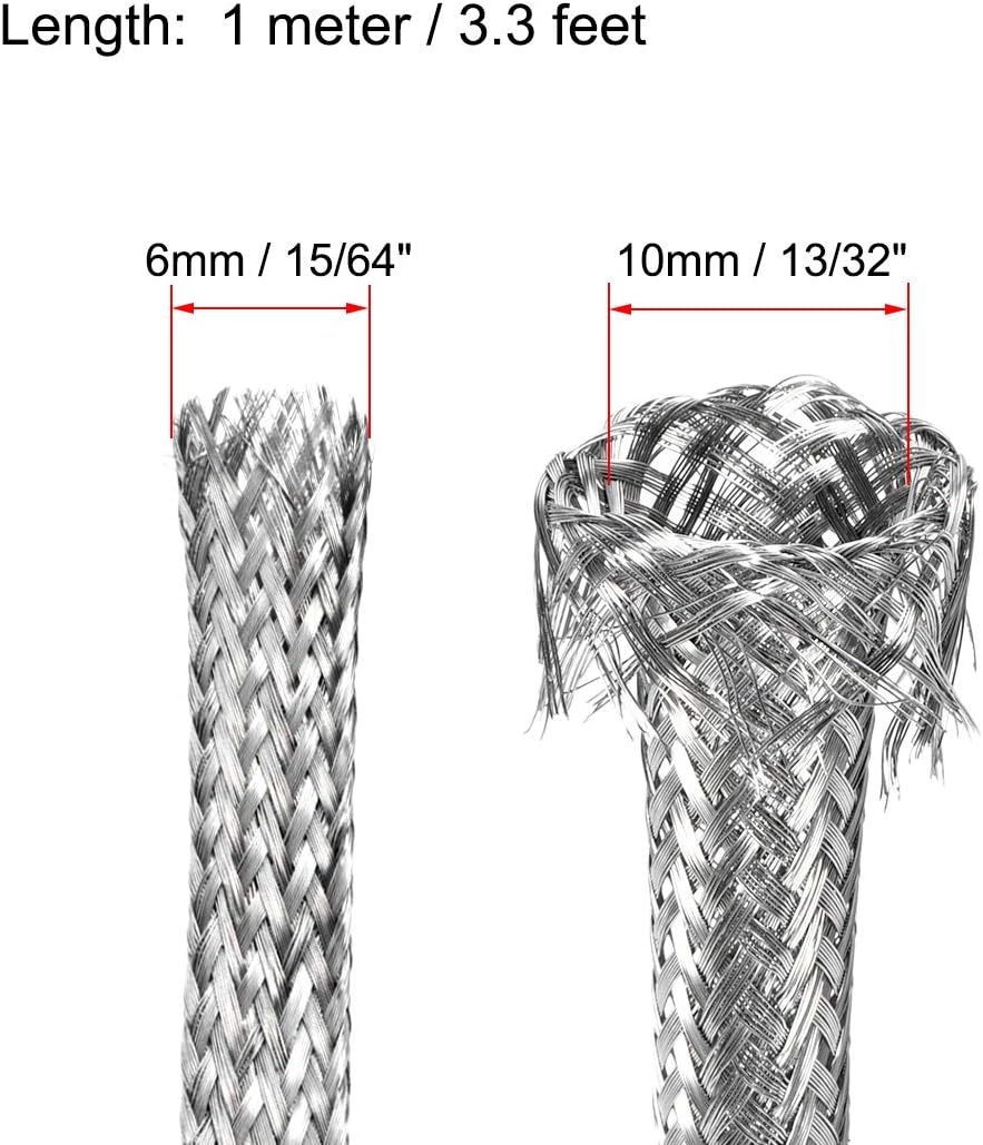 uxcell 3.3Ft - 15/64 Inch 304 Stainless Steel Sleeving Expandable Hose Cover