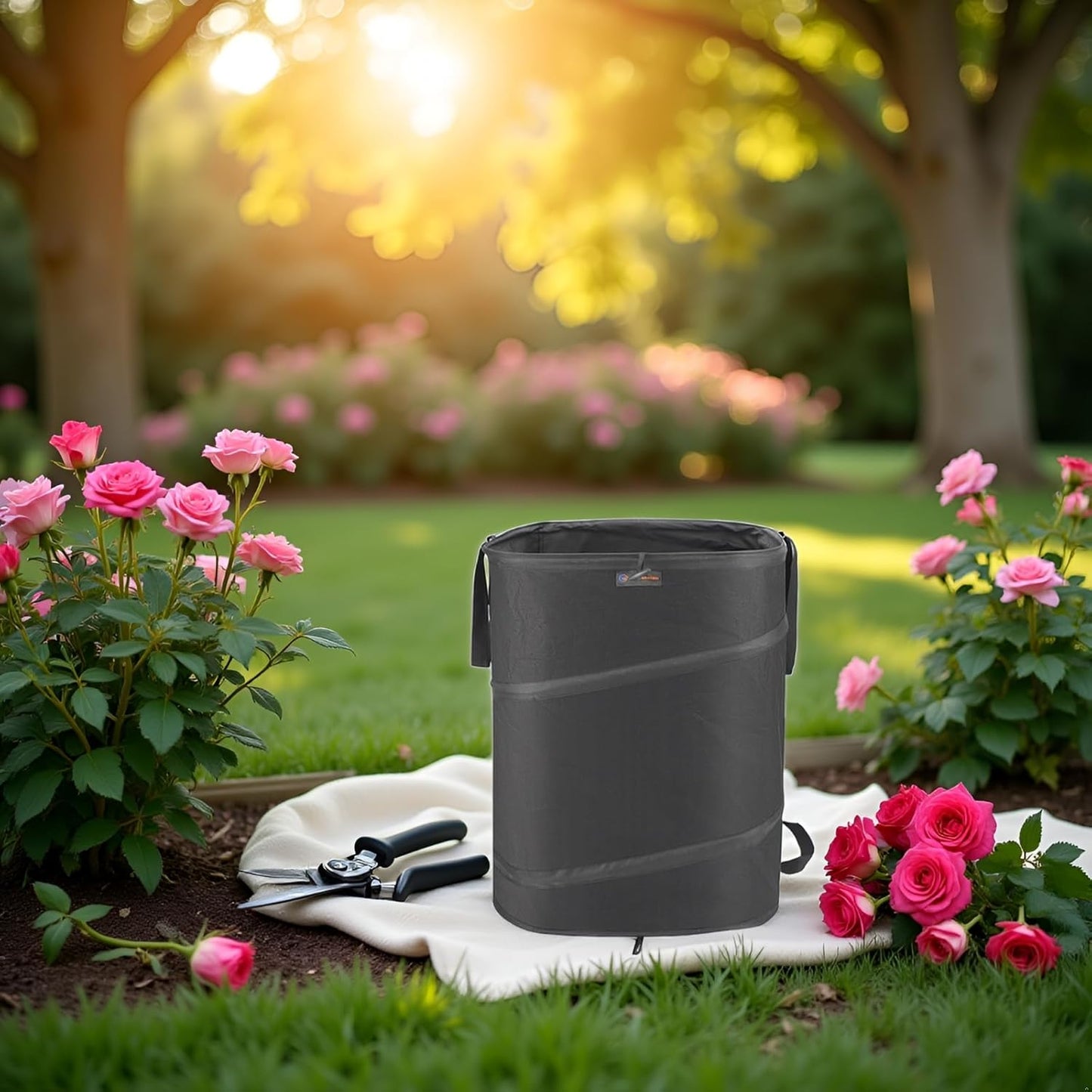 YUDI & GARDEN 46 Gallon Square Collapsible Yard Waste Bin｜Collapsible Trash Can｜Camping Trash Can, for Collecting Weeds or Yard and Party Waste