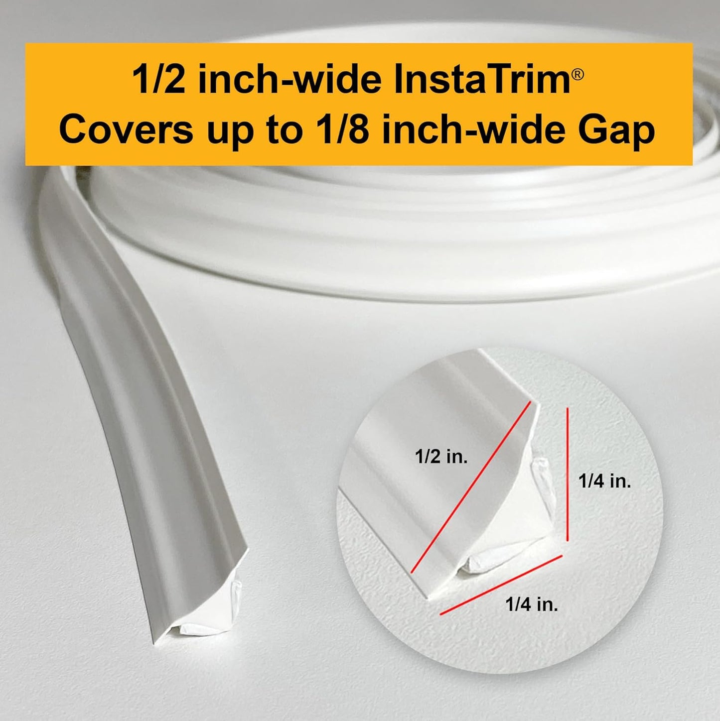 InstaTrim The Original Flexible Trim - 10ft Black 1/2" Wide Caulk Tape - Adhesive Trim with Many Uses Including Caulking for Bathtubs, Sinks, Counters, Tile, Floors - Made in USA