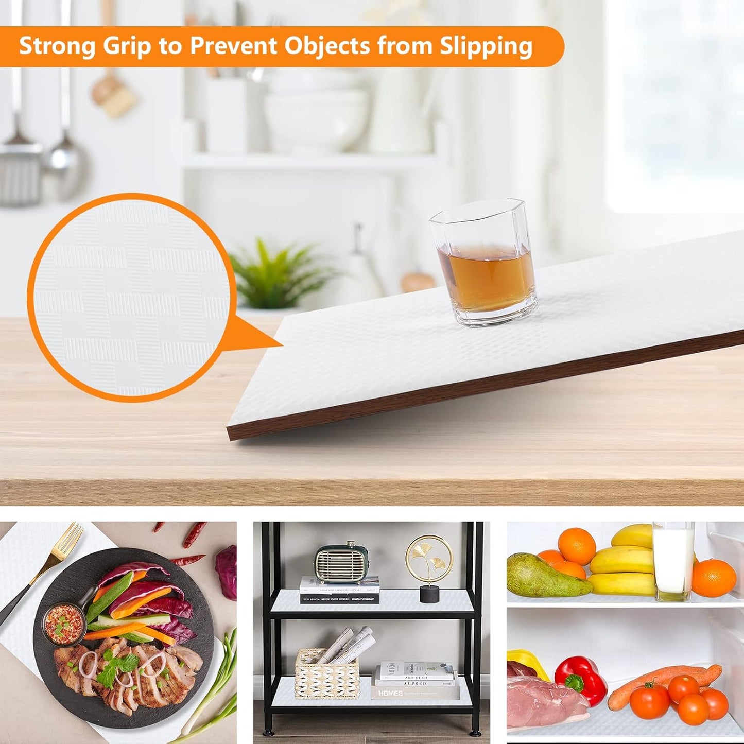 Shelf Liners for Kitchen Cabinets Refrigerator Liners Waterproof & Oil-Proof Kitchen Cupboard Liner Non-Slip Drawer Mats EVA Non Adhesive Fridge Liner for Shelves-White 11.8 x 59 Inches