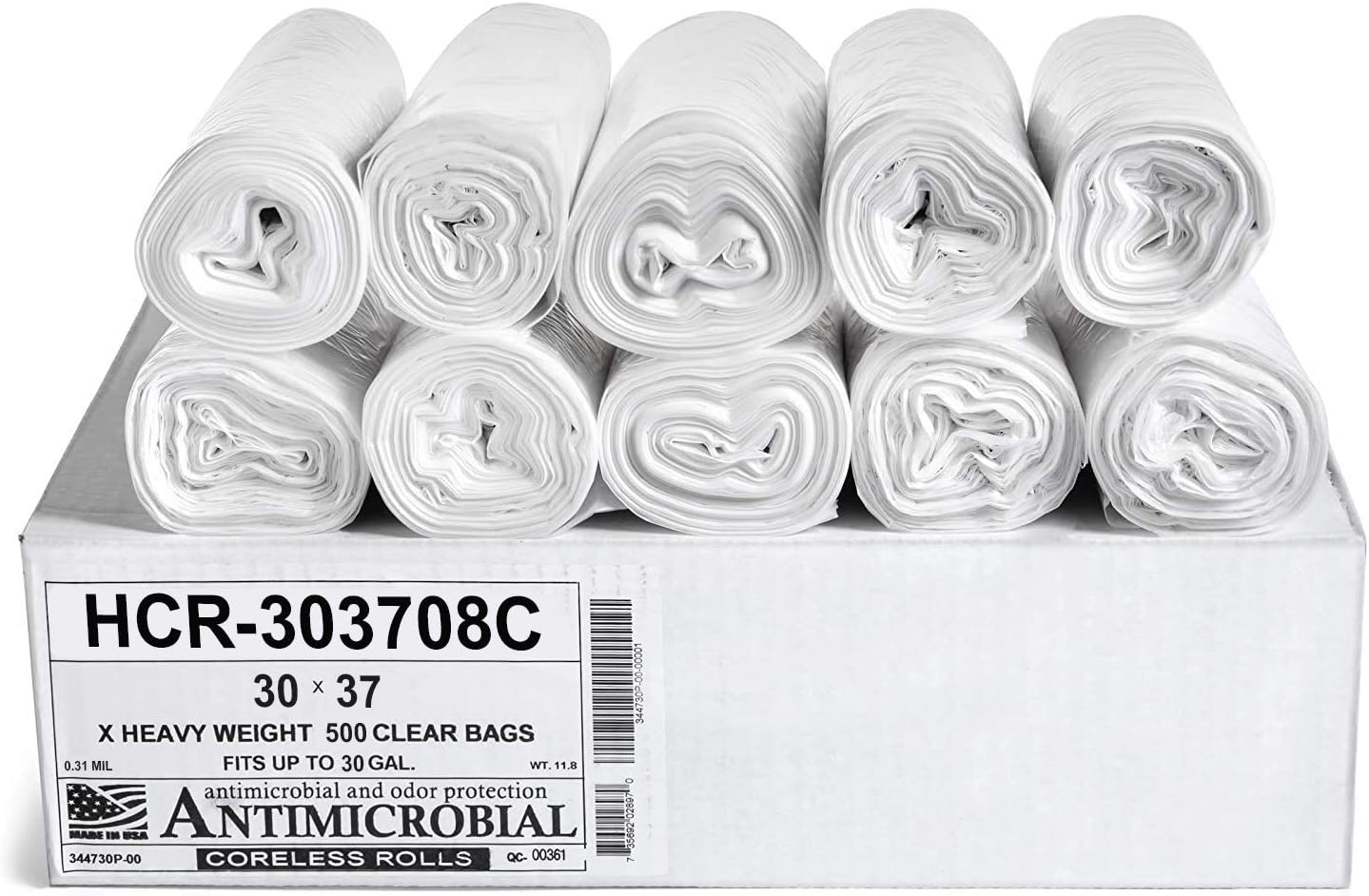 Aluf Plastics High Density Trash Bags, 30 Gallon, 500 Count, 8 Micron (eq), 30" x 37", Clear, for Bathroom, Office, Industrial, Commercial, Janitorial, Municipal, Recycling