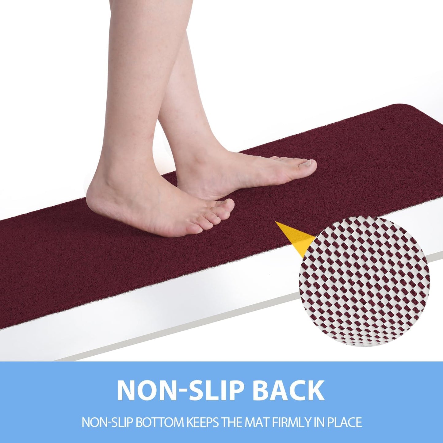 Non-Slip Bathtub Mat, Anti Slip Shower Mat, Fast Drying Bathtub Mats, Foot Scrubber Mat, Anti Slip Mat for Tub, Floor, Bathroom, Kitchen, Home, Hotel (Wine Red 36"×24")