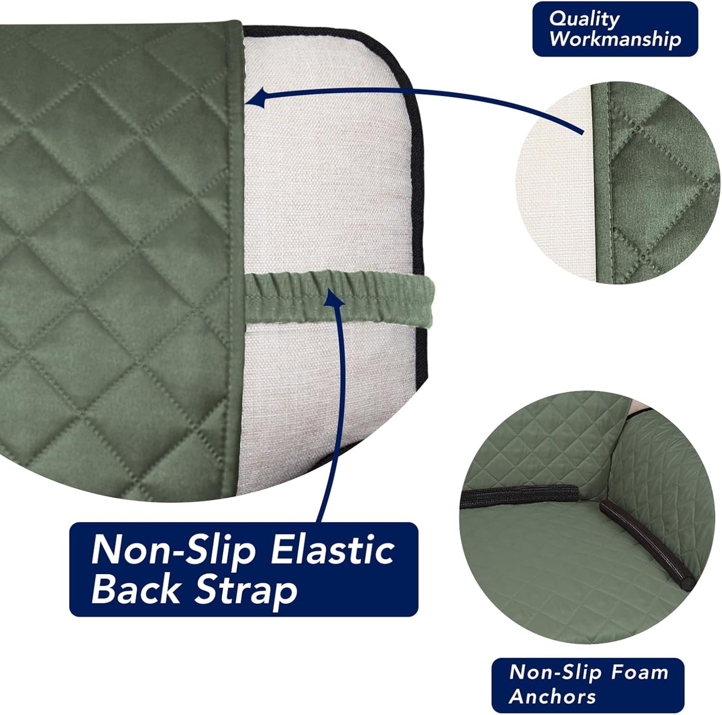 PureFit Reversible Quilted Sofa Cover, Water Resistant Slipcover Furniture Protector, Washable Couch Cover with Non Slip and Elastic Straps for Kids, Dogs, Pets (Oversized Chair, Greyish Green/Beige)