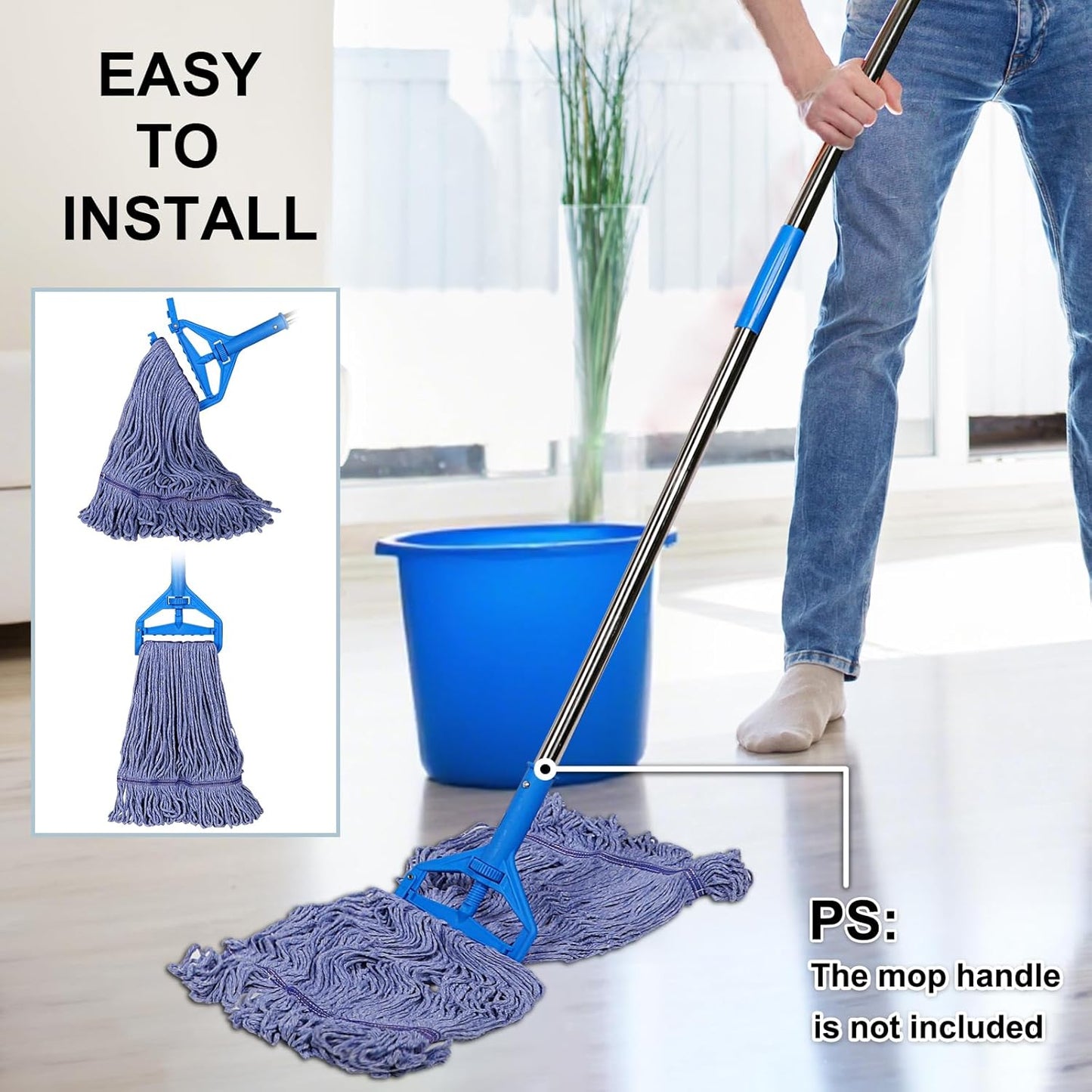 JERIA 8 Pack Heavy Duty Mop Head Replacements,String Mop Head for Commercial,Used for Home,Office and Kitchen,Washable,Reusable Mop