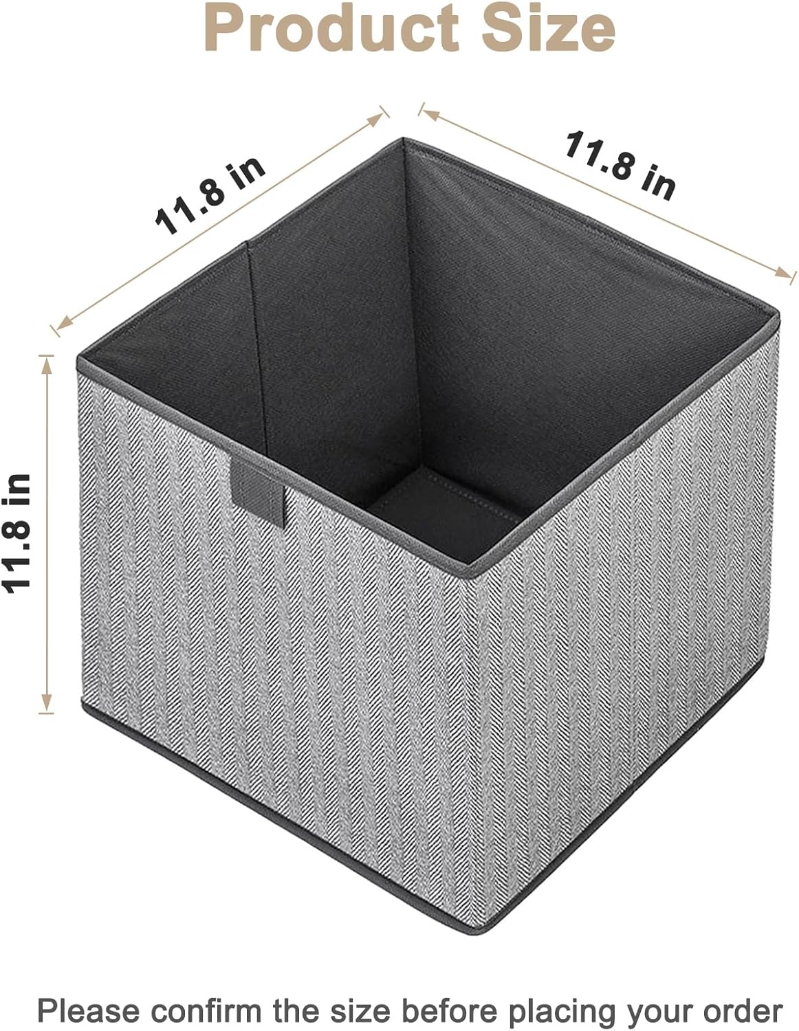 Storage Baskets, 11.8-Inch Woven Fabric Bins, Storage Cubes with Reinforced Handles, Organizer Bins for Closet Shelves, Foldable, for Toys, Clothes, Natural Beige (3PCS/Grey-11.8*11.8*11.8inch)