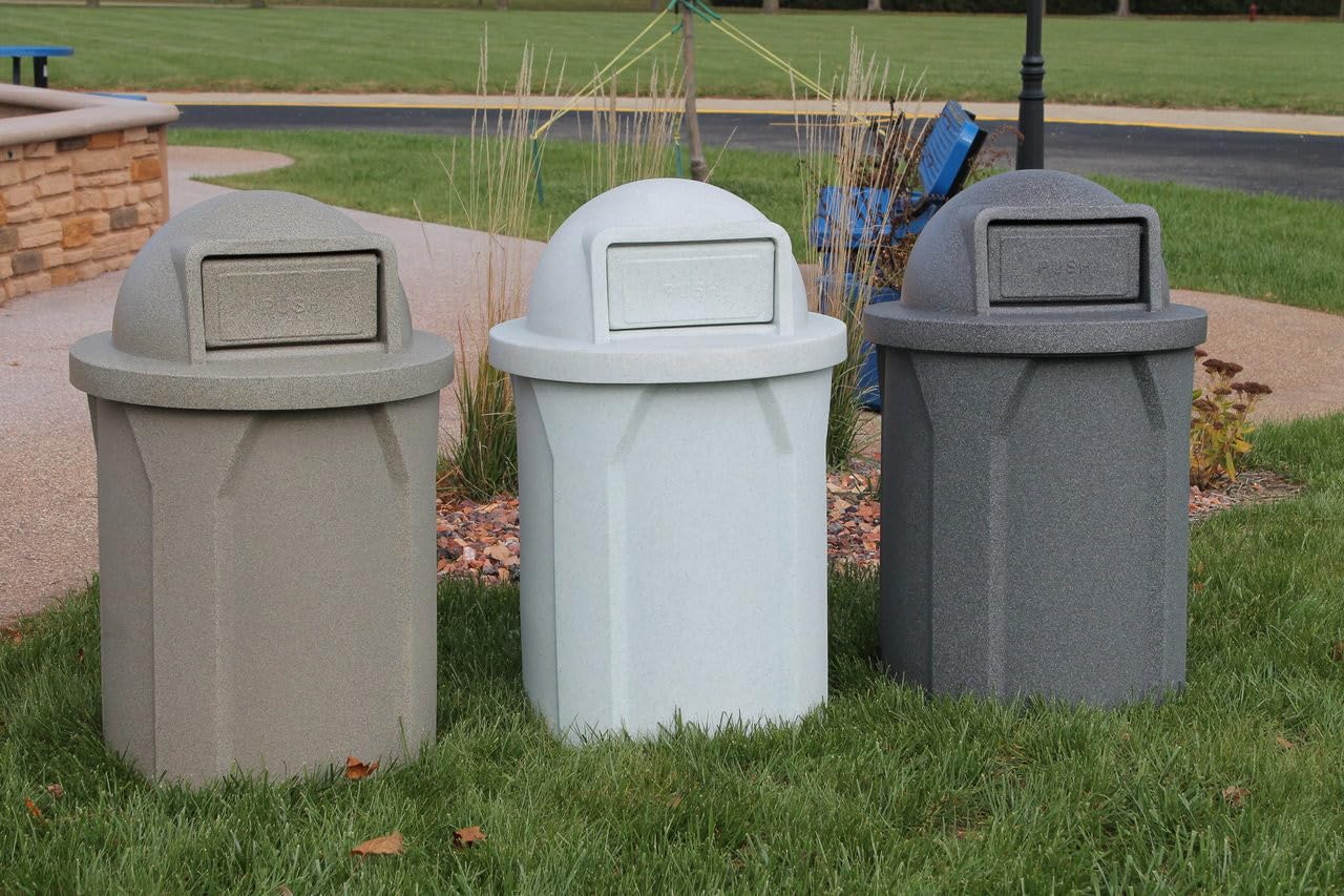 42 Gallon Round 100% Recycled Plastic Heavy-Duty Commercial Outdoor or Outdoor Trash Can with Push Lid and Internal Liner | Great for Schools and Businesses - Dark Granite