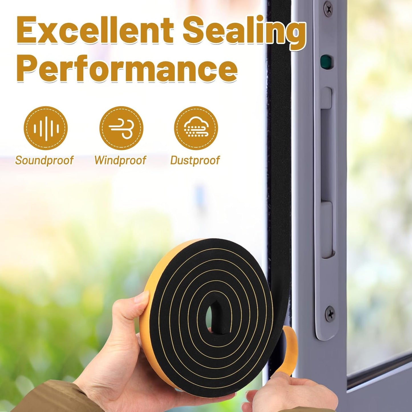 Weather Stripping High Density, 1/2 in x 1/2 in Soundproof Door Seal Strips, Weatherproof Foam Insulation Tapes for Windows Doors, Easy Cut to Size, 2 Rolls Total 13Ft