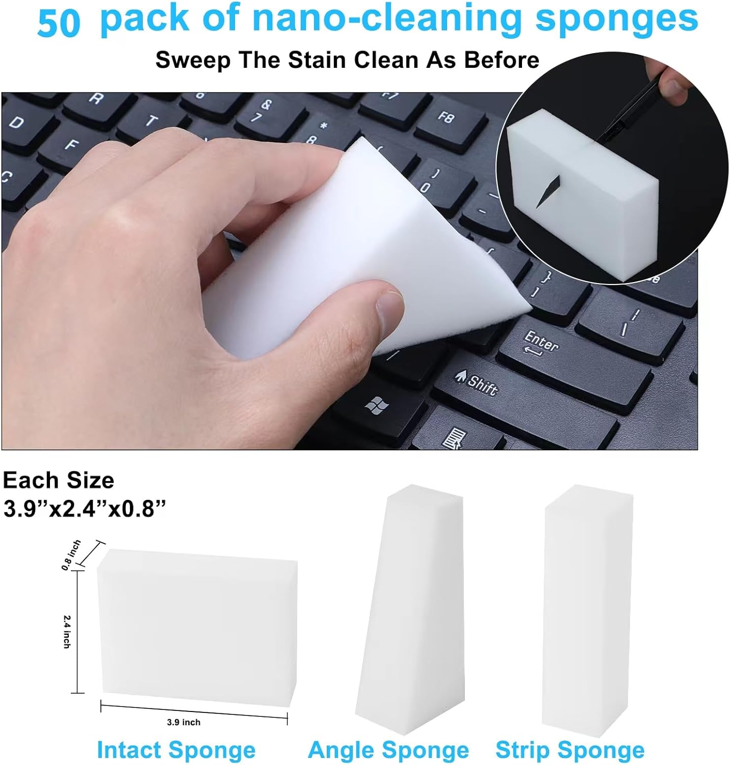 50 Pack Magic Sponge Eraser,Multi-Functional Household Cleaning Kitchen Dish Sponge for Furniture,Extra Thick and Long Lasting Melamine Cleaning Sponges for Bathroom,Bathtub, Sink,Wall Cleaner (50)