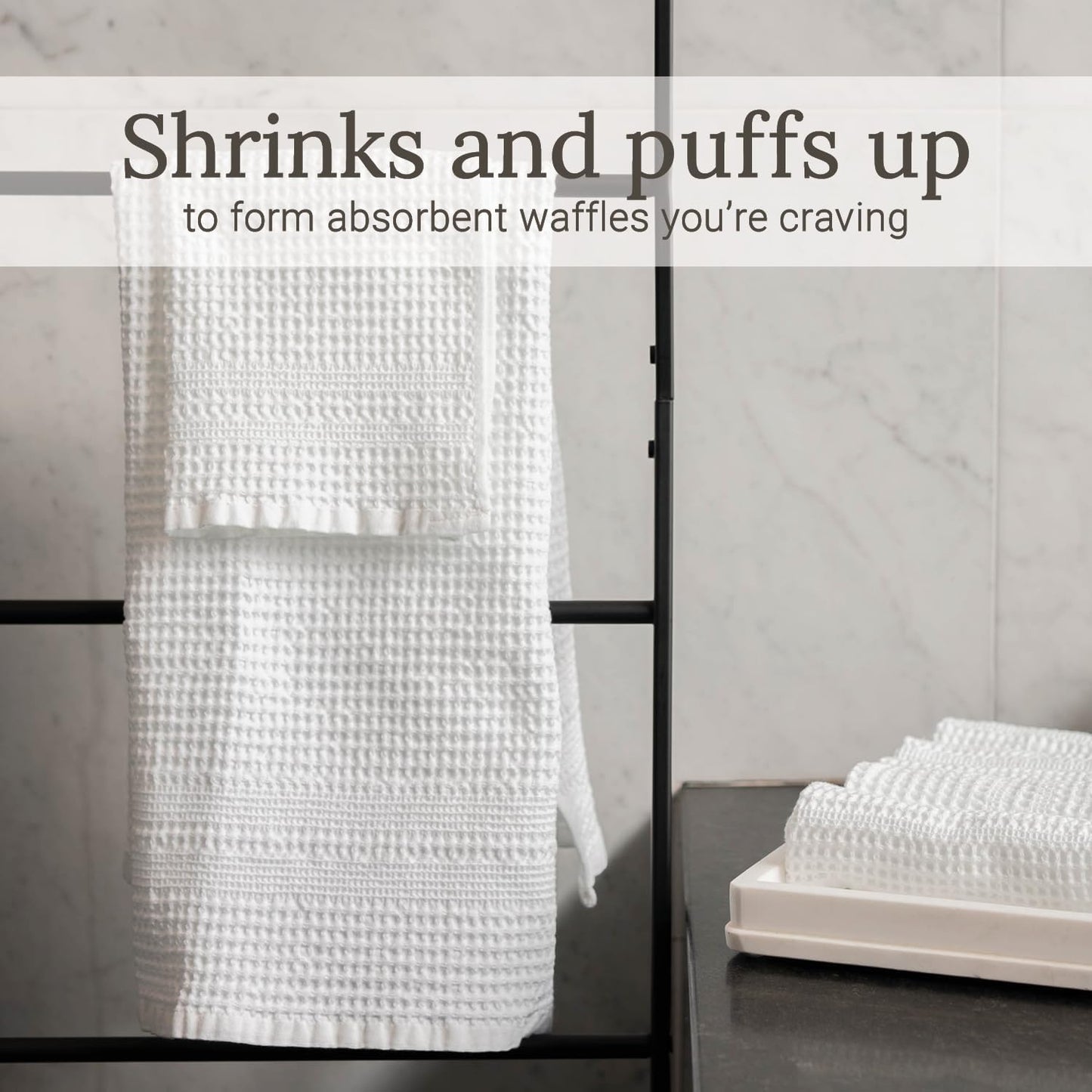 GILDEN TREE Waffle Hand Towels for Bathroom Quick Dry Towel Super Absorbent Thin 100% Cotton Hand Towels Lint Free, Hand Towels for Bathroom Set of 2, Classic Style (White)