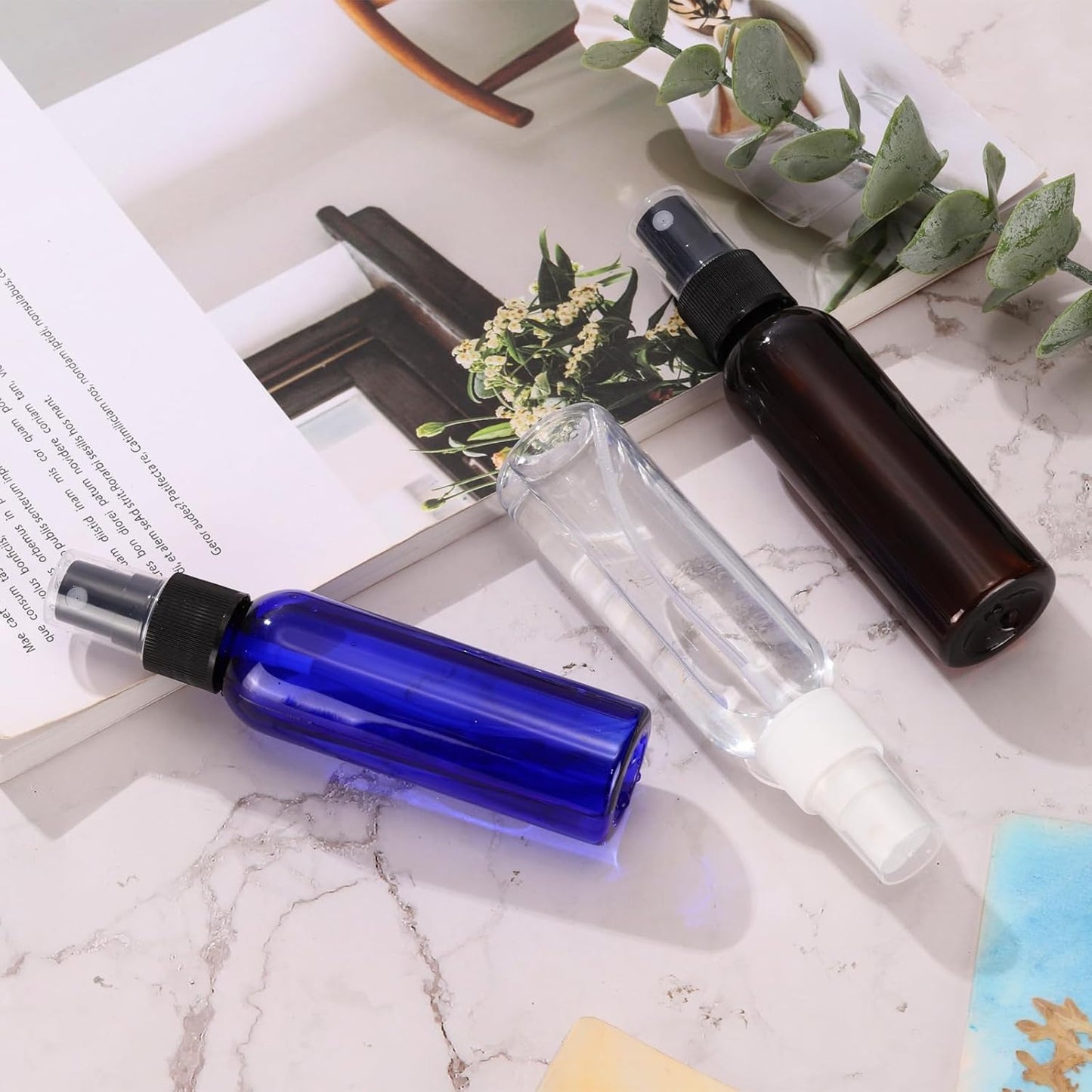 uxcell 100Pack Spray Bottles, 2Oz/60ML Reusable Clear Empty Mist Plastic Mini Travel Bottle Set,Small Refillable Liquid Containers for Household Use, Essential Oil, Cleaning (Green Black)