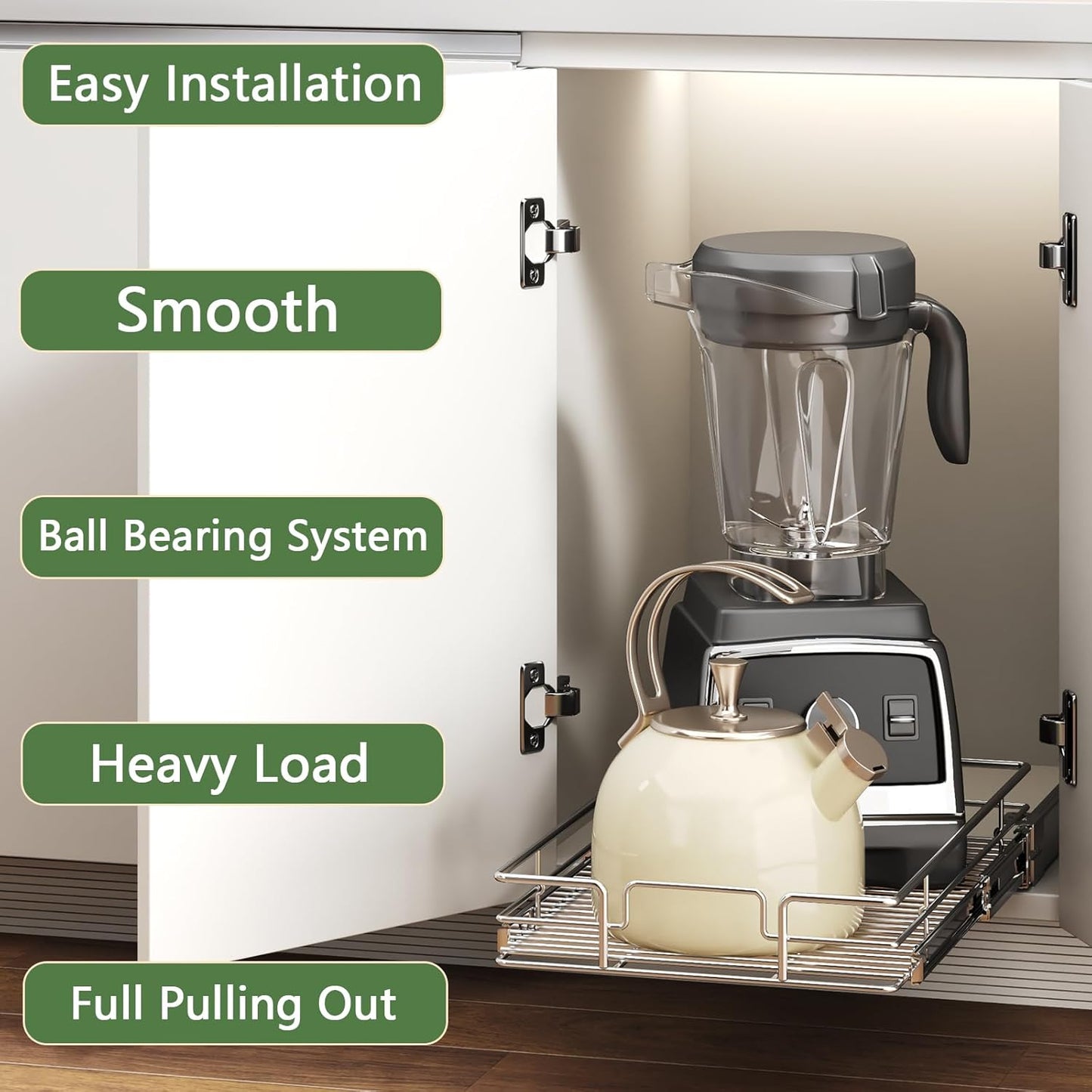 Pull Out Cabinet Organizer 12½" W x 21½" D, Heavy Duty Cabinet Pull Out Shelves, Slide Out Drawers Organization for Kitchen Cabinets Bathroom