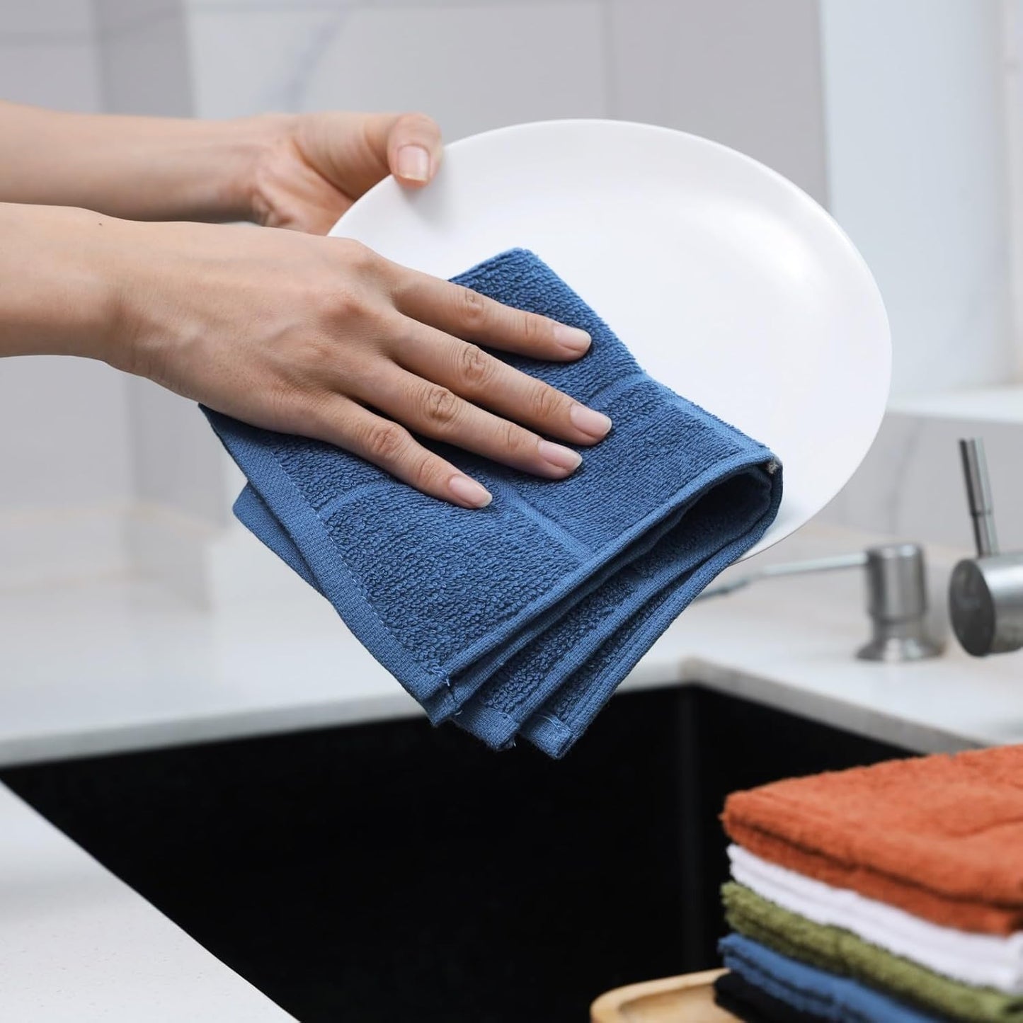 Glynniss Dishcloths Kitchen Highly Absorbent Dish Rags 100% Cotton Dish Cloths for Washing Dishes, Cleaning (Black White, 11x11)