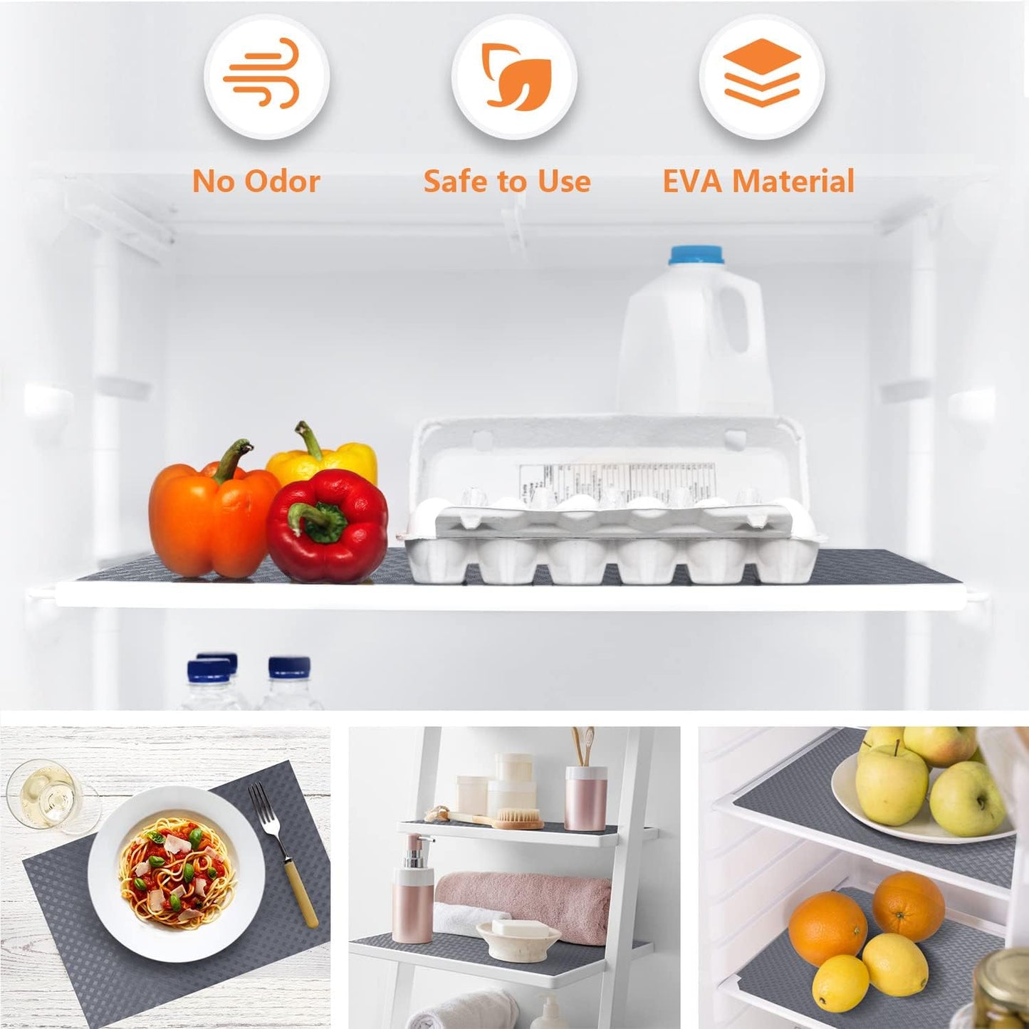 Shelf Liners for Kitchen Cabinets Refrigerator Liners Waterproof Kitchen Cupboard Liner Non-Slip Drawer Mats EVA Material Non Adhesive Fridge Liner for Shelves - Gray （11.8 x 236.2 Inches x 2 Rolls