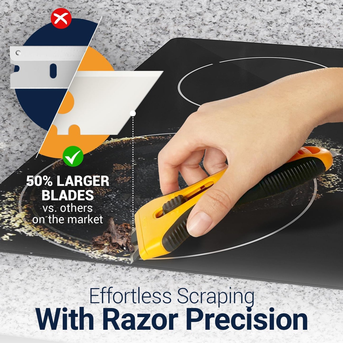 Razor Blade Scraper Tool With 15 Extra Blades - Razor Scraper Tool for Glass, Stove Top Scraper, Scraper Tool for Kitchen, Paint, Glass, Window, Cleaning