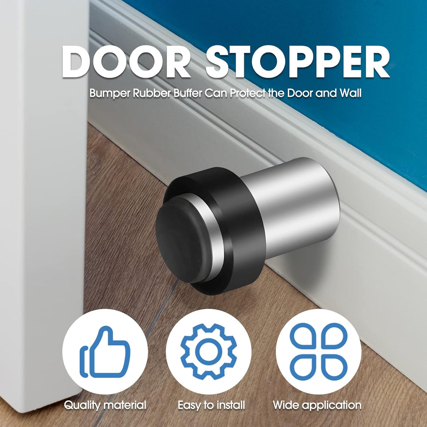 Chumia 10 Pcs Door Stopper Mounted Floor Stops Stainless Steel Cylindrical Stopper Modern Decorative Rubber Bumper Stops Holder Wall Protector for Bottom or Top of Door (Silver)