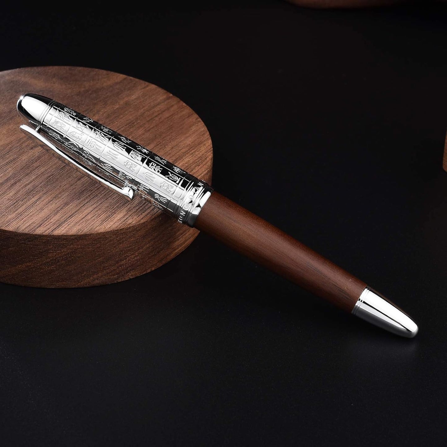 Hongdian 6016 Natural Wood Fountain Pen, Iridium Medium Nib Writing Pen with Metal Pen Case