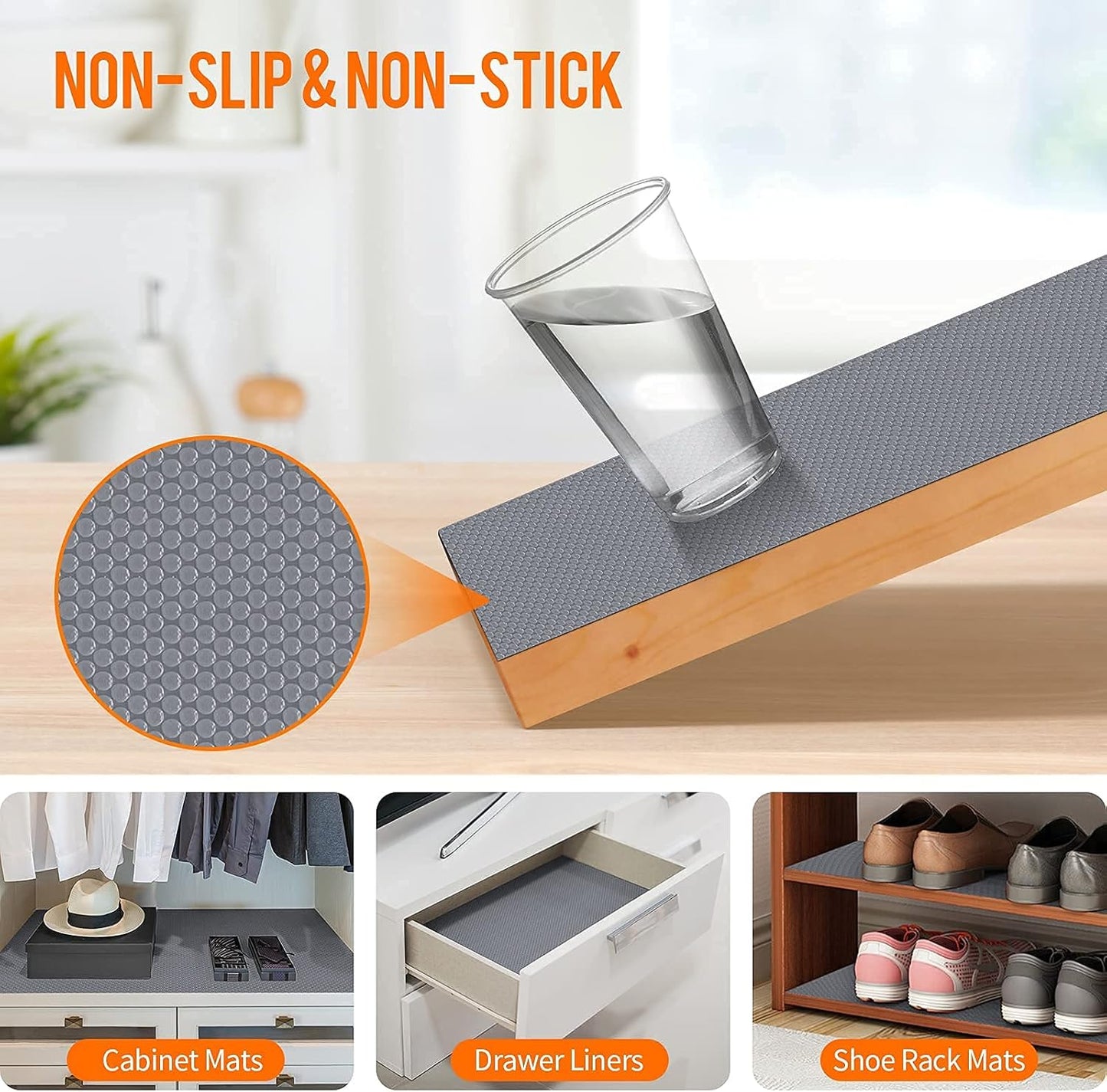 Shelf Liners for Kitchen Cabinets Non-Slip Drawer Liner Non Adhesive Cupboard Mat EVA Material Refrigerator Mats Fridge Liner Washable for Shoerack, Storage and Desks 11.8 x 118 Inches
