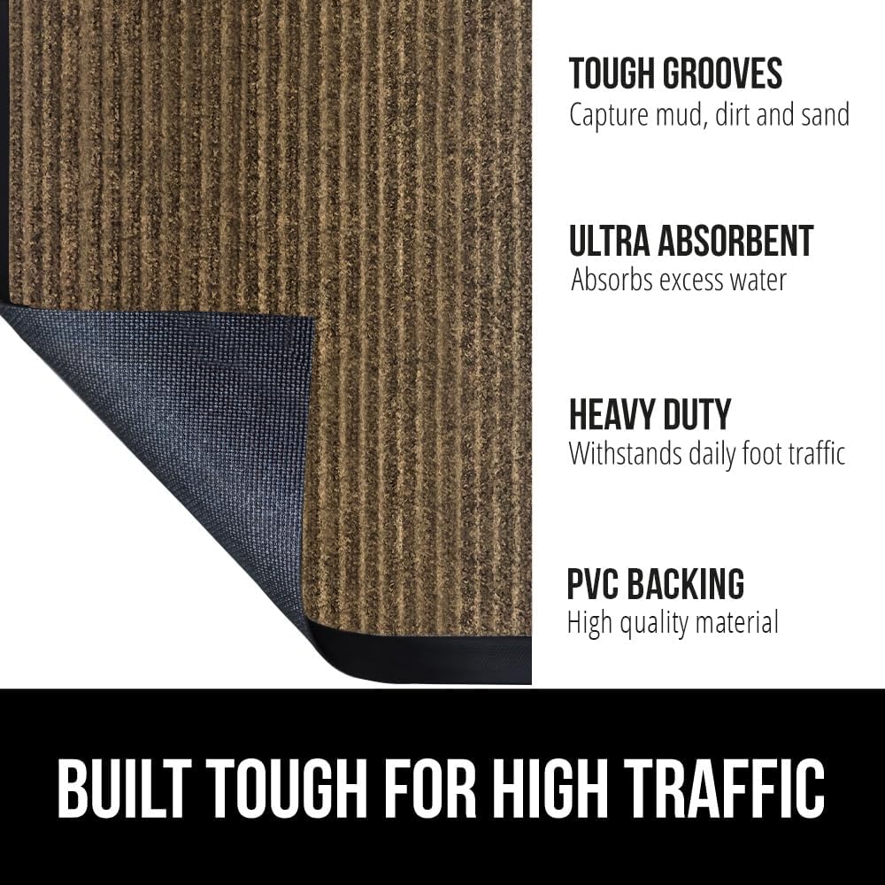 GORILLA GRIP Traffic Guard Door Mat, 47x35, Heavy Duty Welcome Mats, Commercial Office Space Doormat, Waterproof, Fade Resistant, Strong Rubber Backing, Low Profile, Shoe and Boot Scraper, Brown