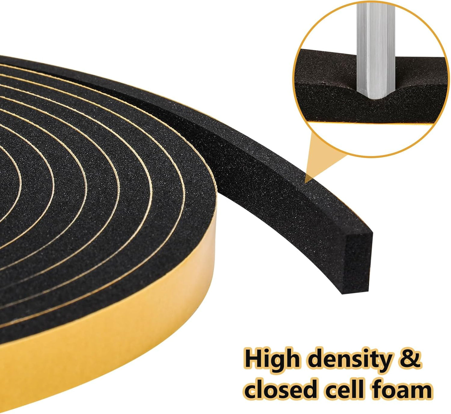 Weather Stripping Seal (2 Inch X 1/4 Inch) for Door Window, 16Feet High Density Foam Tape, Soundproofing, Insulation Strip, Door Sealers for Door Frame- Black